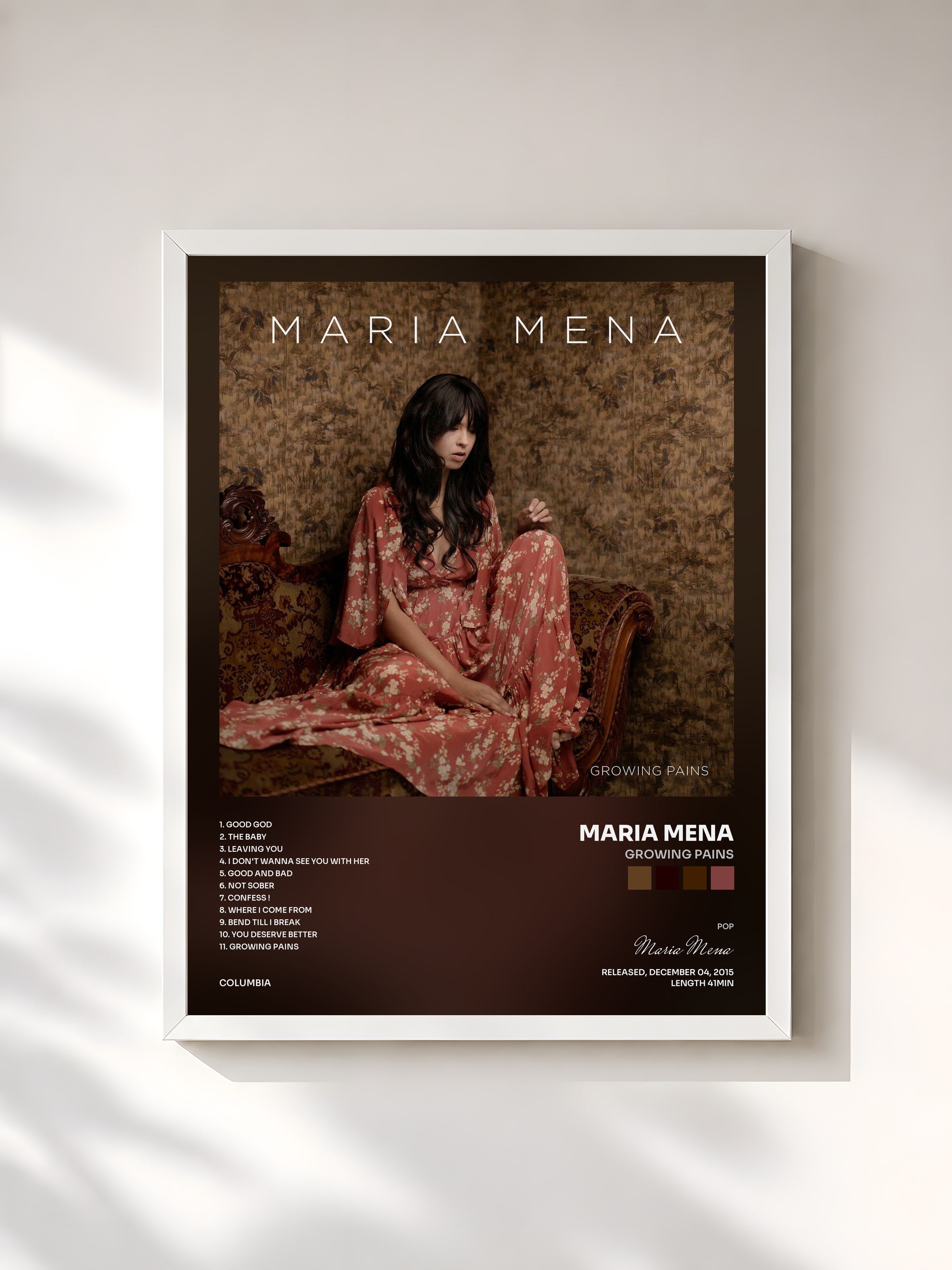 #blanc Tableau de l'album Growing Pains de Maria Mena, cadre blanc, imprimé et encadré en France