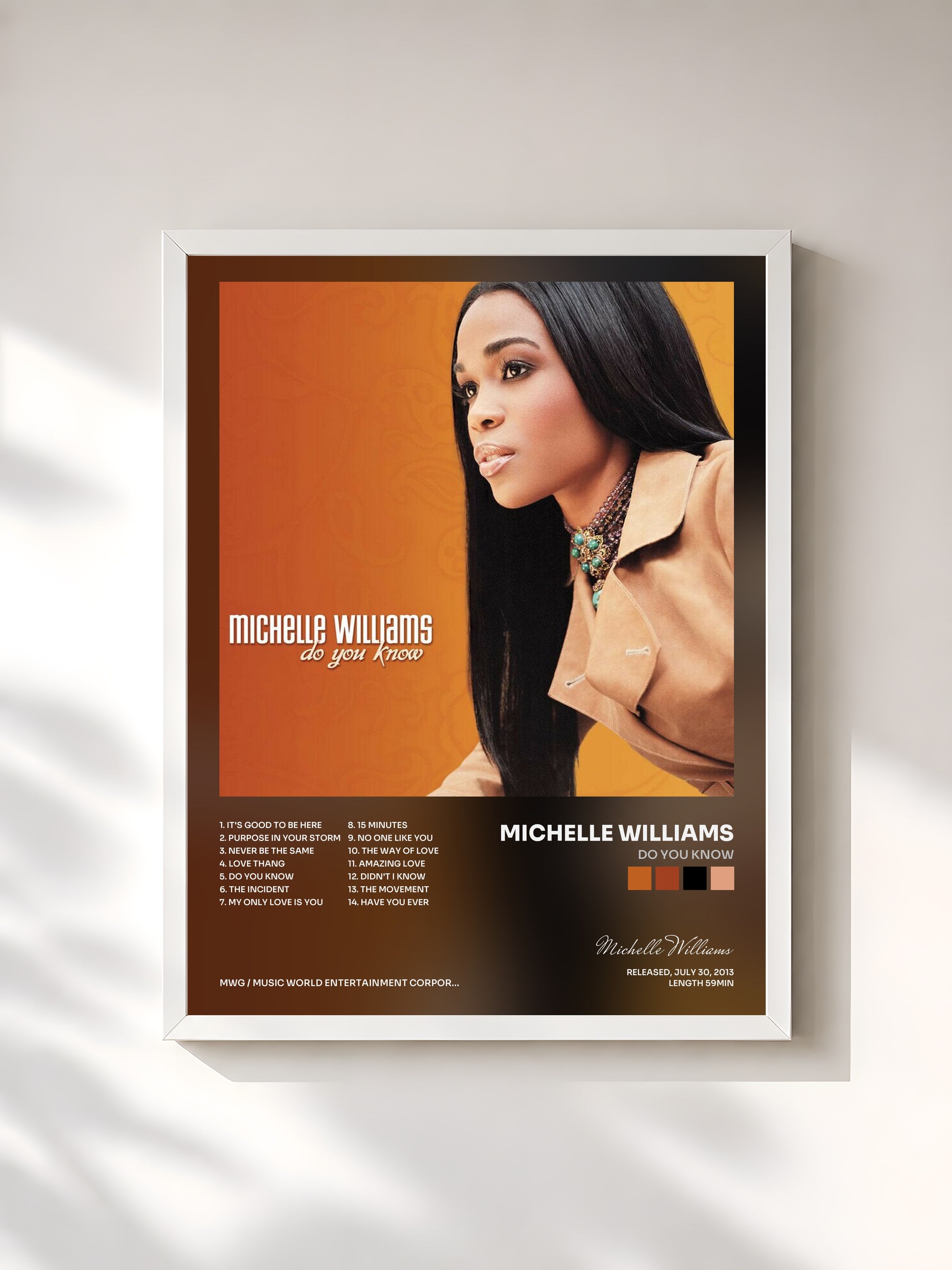 #blanc Tableau de l'album Do You Know de Michelle Williams, cadre blanc, imprimé et encadré en France