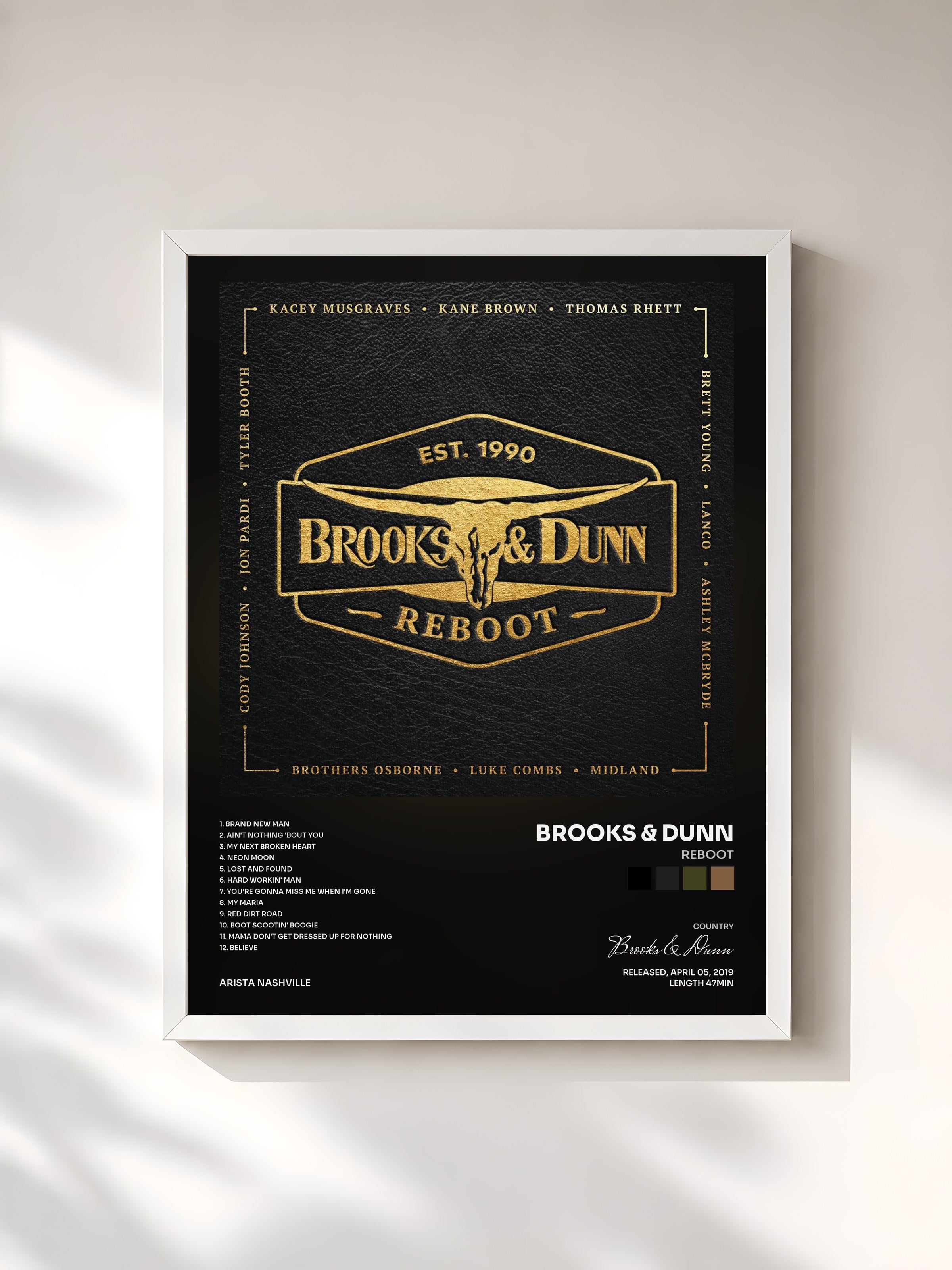 #blanc Tableau de l'album Reboot de Brooks & Dunn, cadre blanc, imprimé et encadré en France
