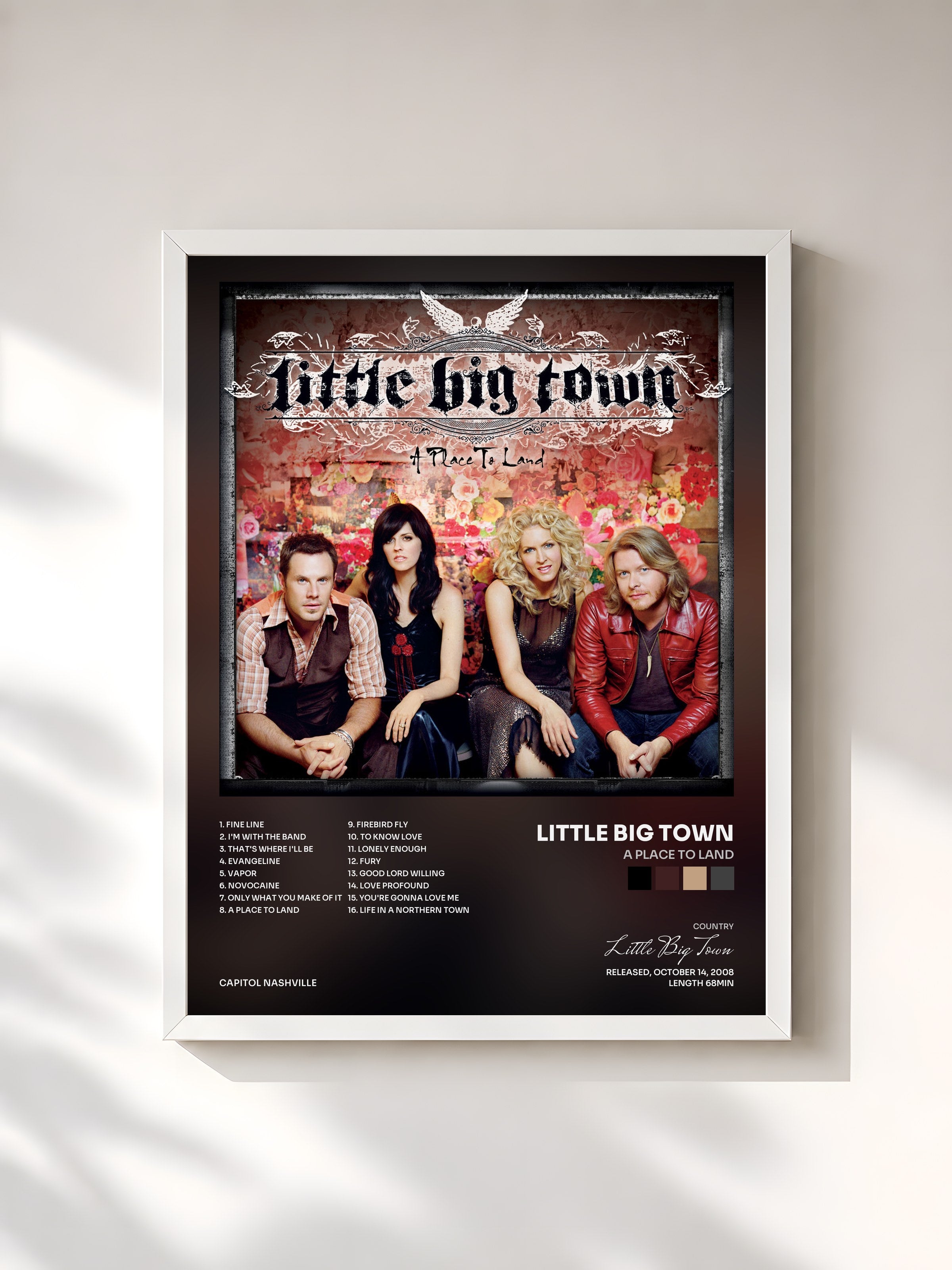 #blanc Tableau de l'album A Place To Land de Little Big Town, cadre blanc, imprimé et encadré en France