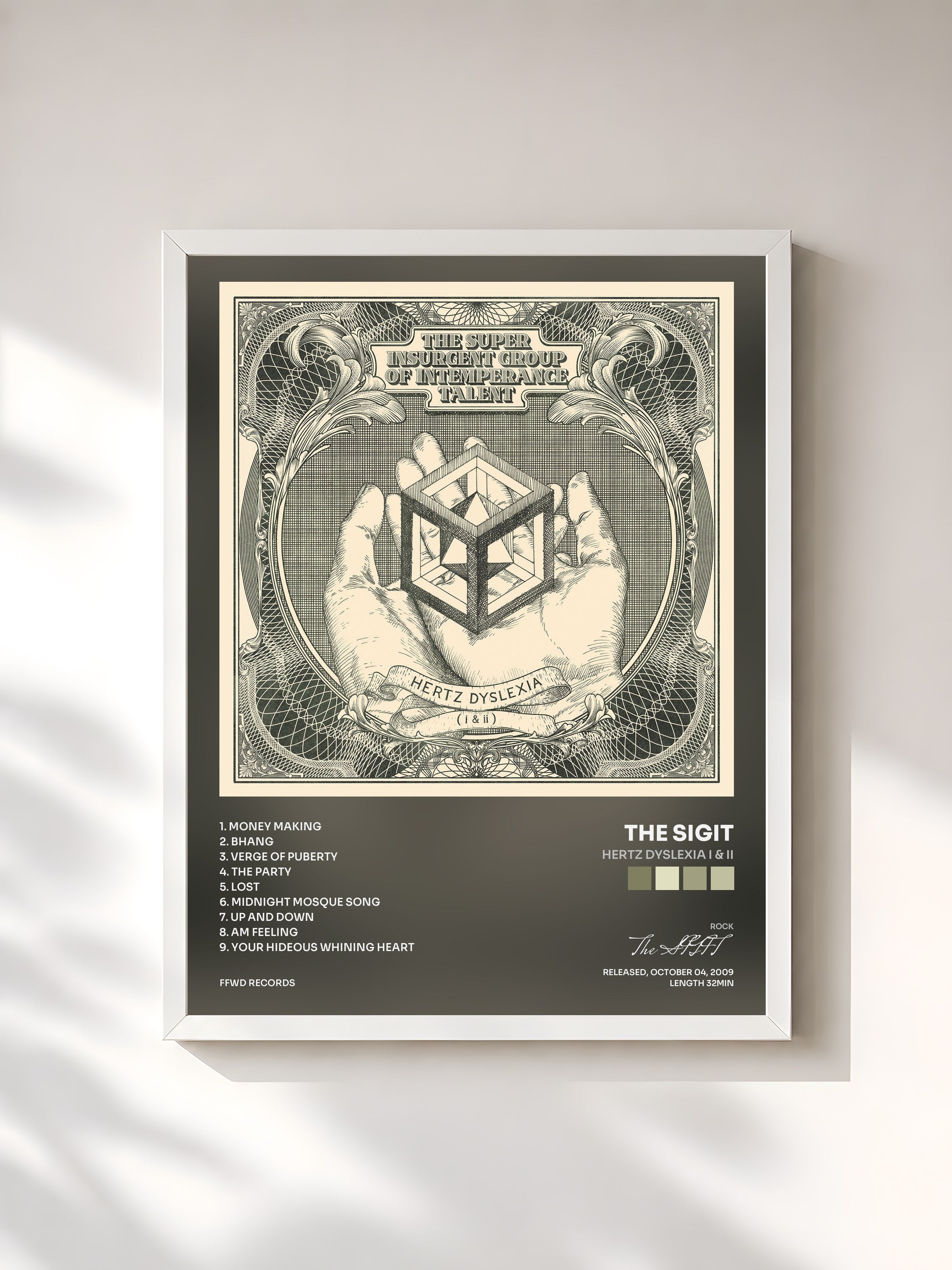 #blanc Tableau de l'album Hertz Dyslexia I & II de The SIGIT, cadre blanc, imprimé et encadré en France