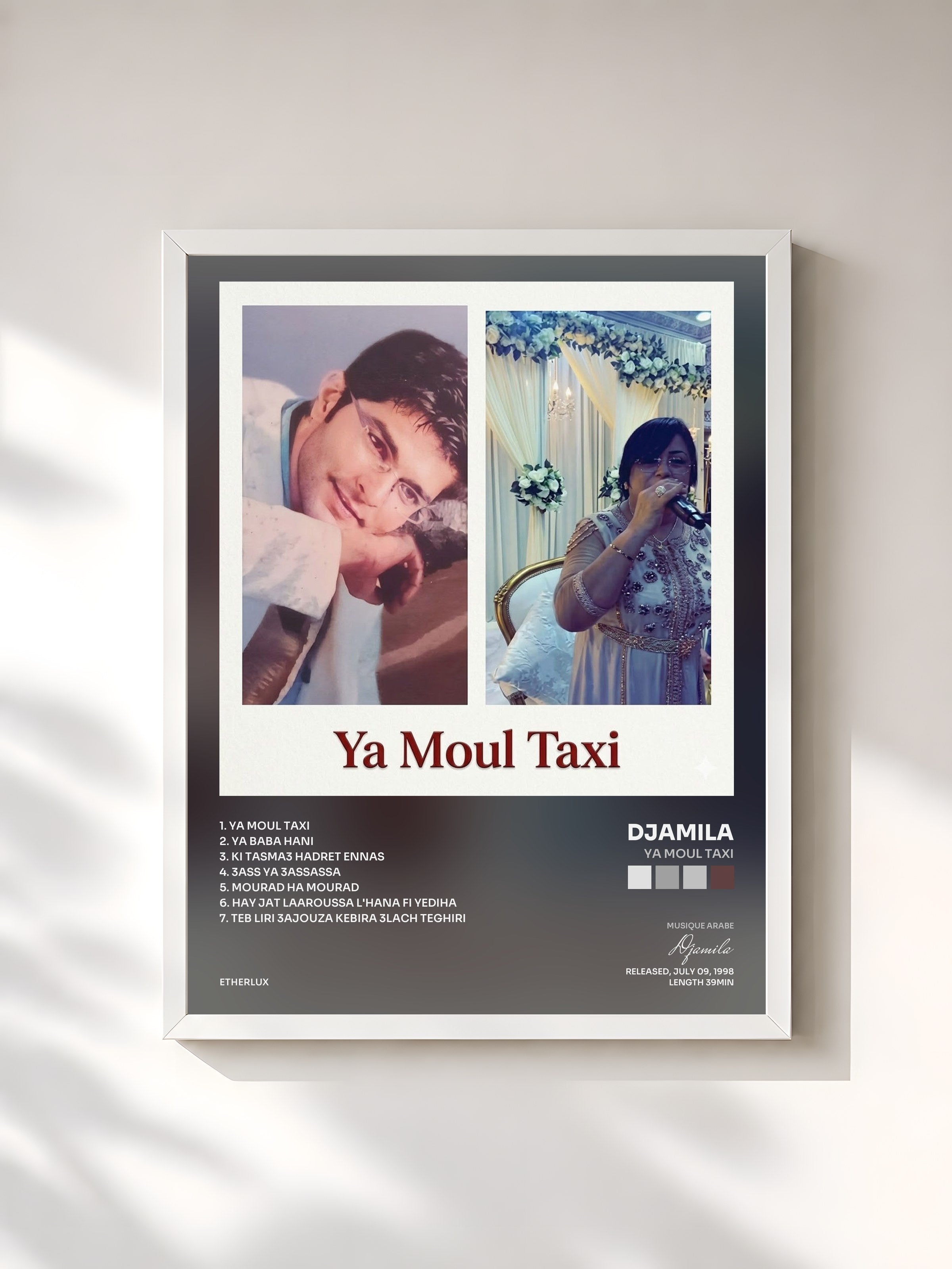 #blanc Tableau de l'album Ya Moul Taxi de Djamila, cadre blanc, imprimé et encadré en France