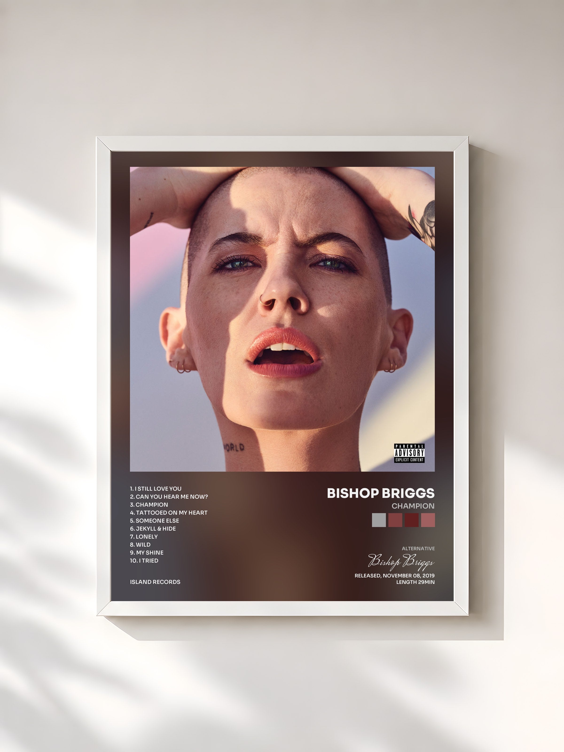 #blanc Tableau de l'album CHAMPION de Bishop Briggs, cadre blanc, imprimé et encadré en France