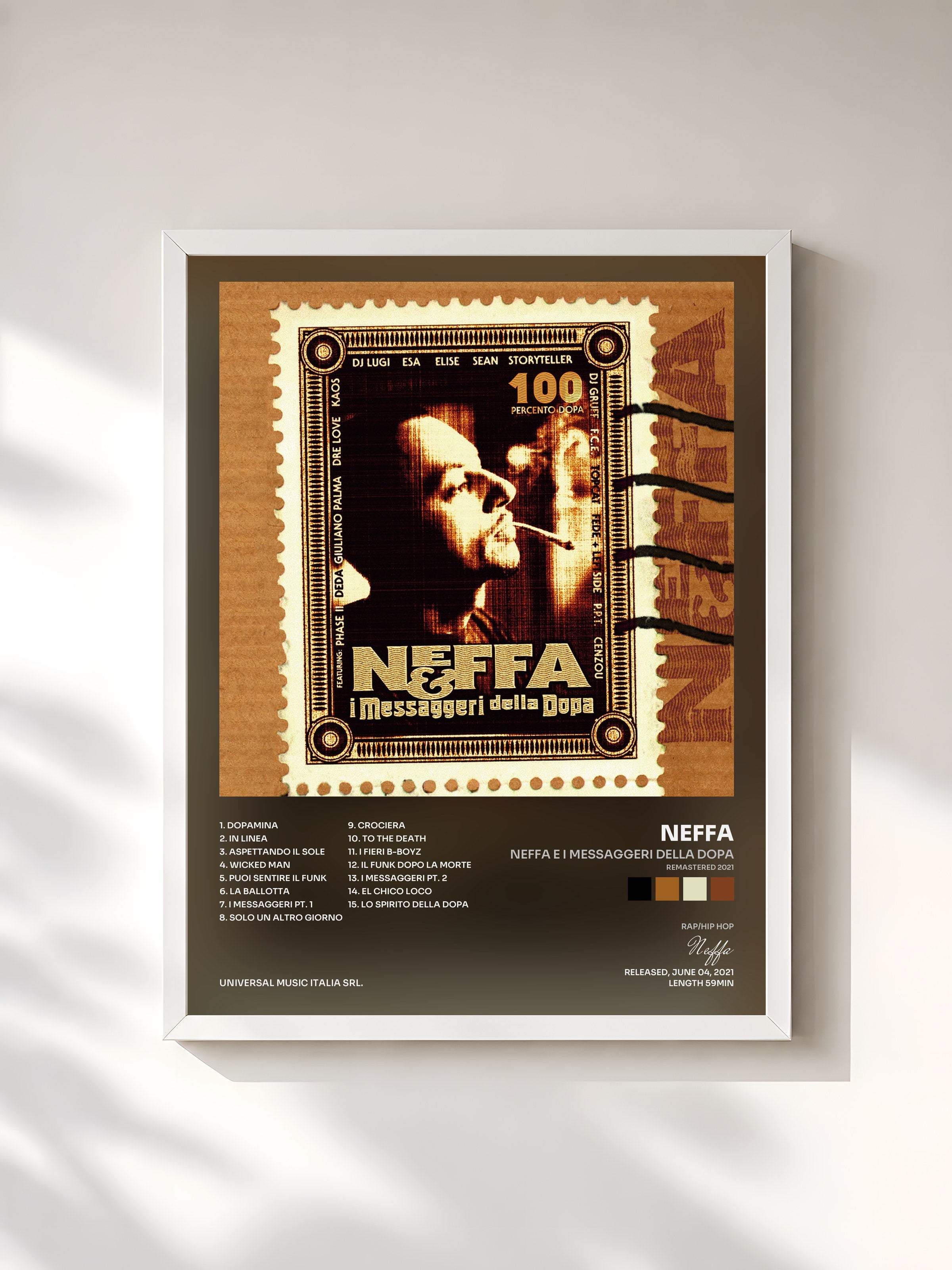 #blanc Tableau de l'album Neffa E I Messaggeri Della Dopa (Remastered 2021) de Neffa, cadre blanc, imprimé et encadré en France