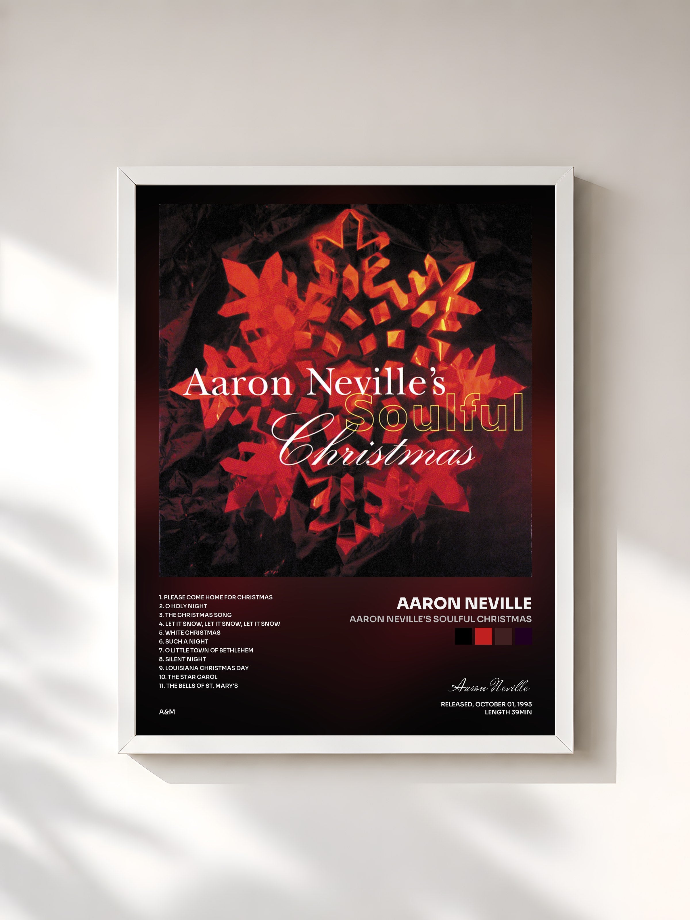 #blanc Tableau de l'album Aaron Neville's Soulful Christmas de Aaron Neville, cadre blanc, imprimé et encadré en France