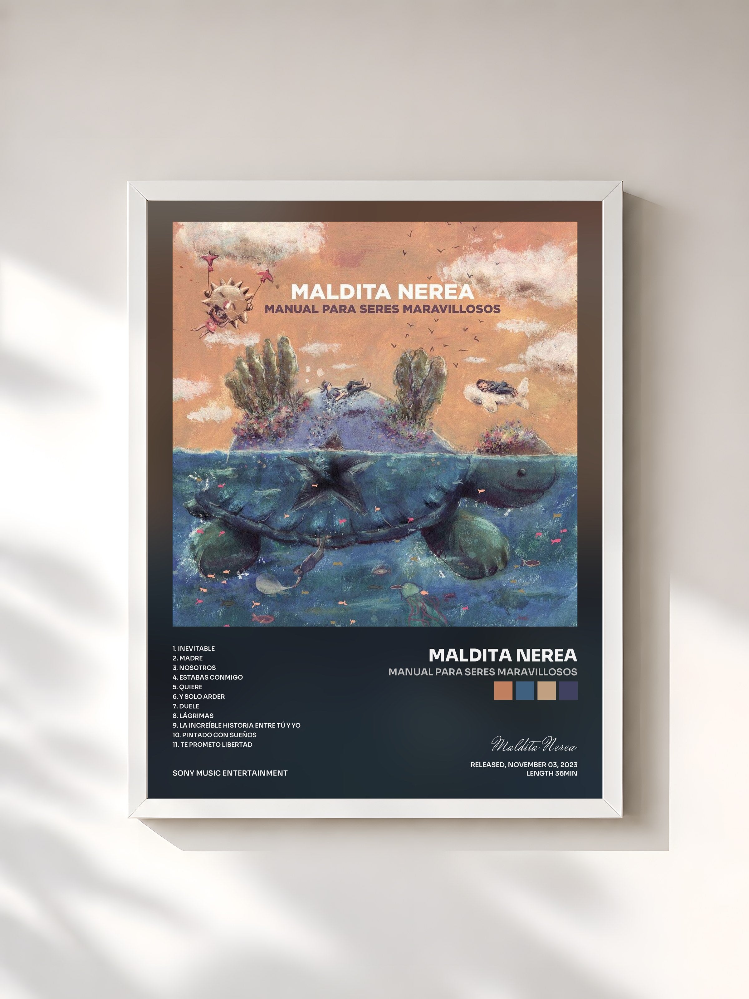 #blanc Tableau de l'album Manual para seres maravillosos de Maldita Nerea, cadre blanc, imprimé et encadré en France