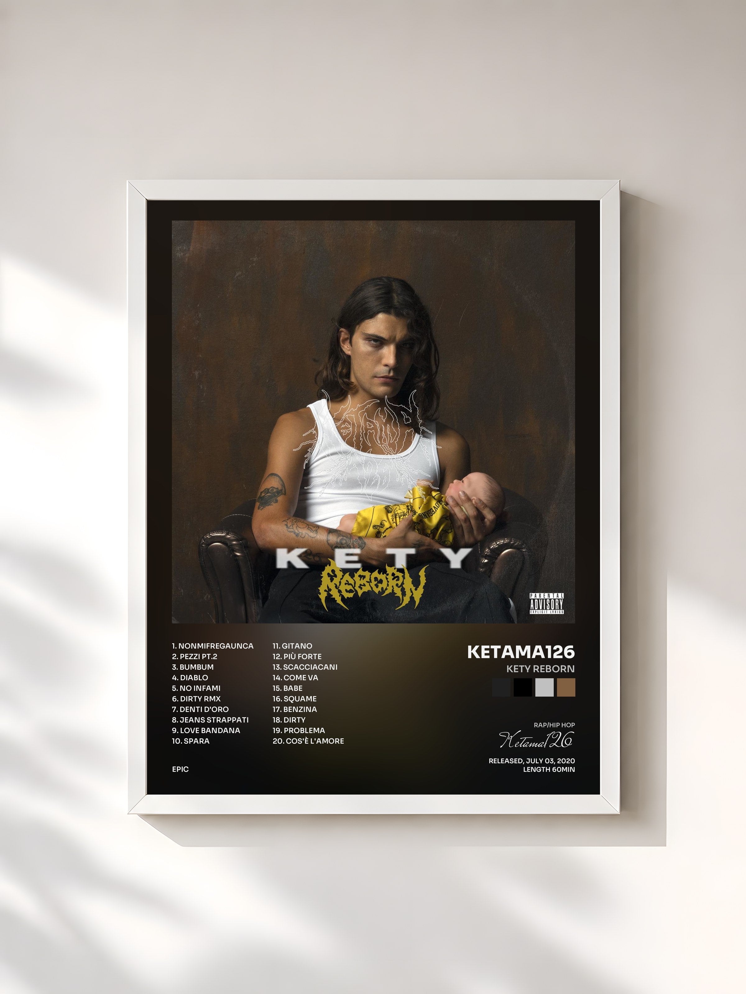 #blanc Tableau de l'album KETY REBORN de Ketama126, cadre blanc, imprimé et encadré en France