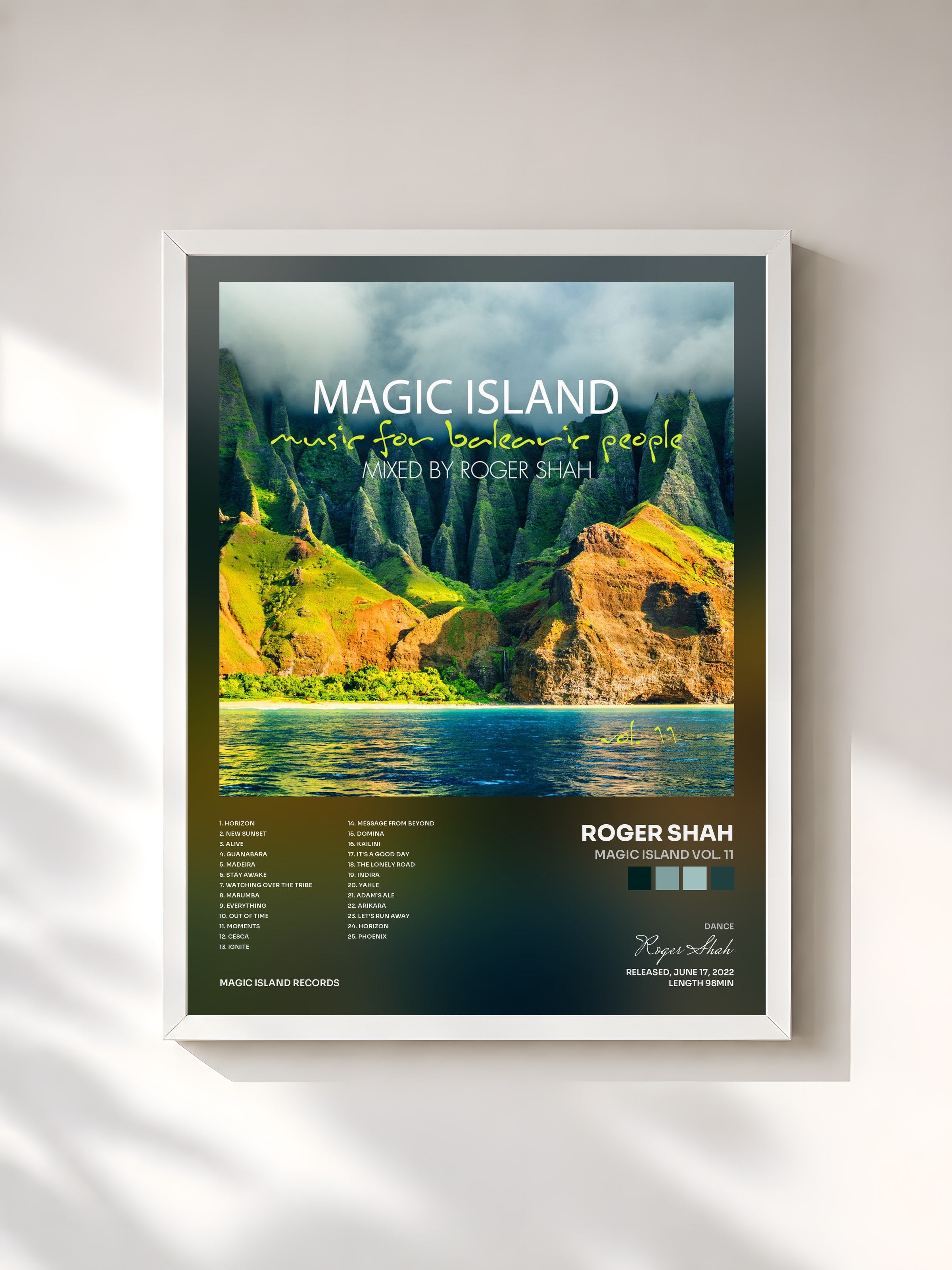 #blanc Tableau de l'album Magic Island Vol. 11 de Roger Shah, cadre blanc, imprimé et encadré en France