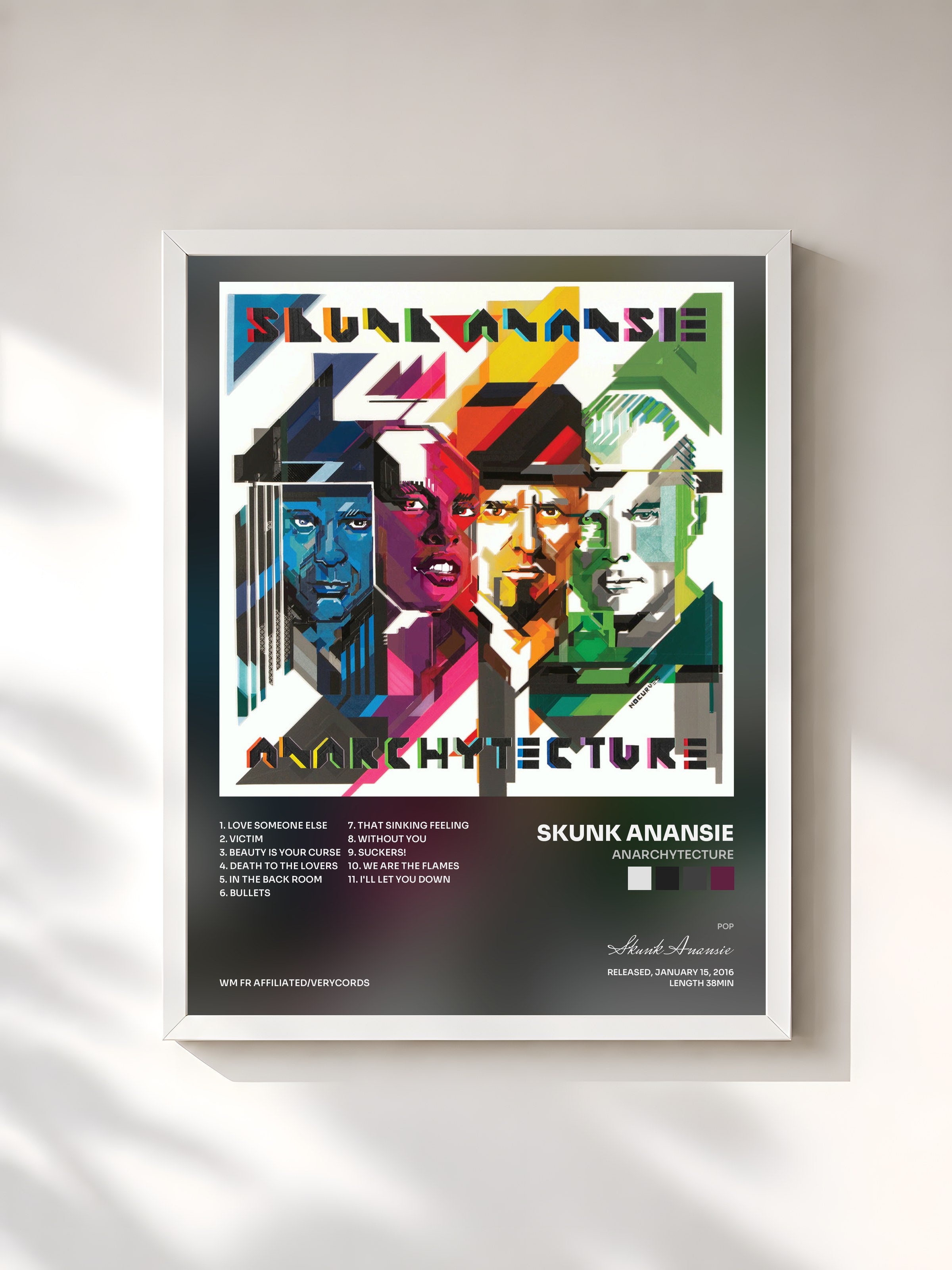 #blanc Tableau de l'album Anarchytecture de Skunk Anansie, cadre blanc, imprimé et encadré en France