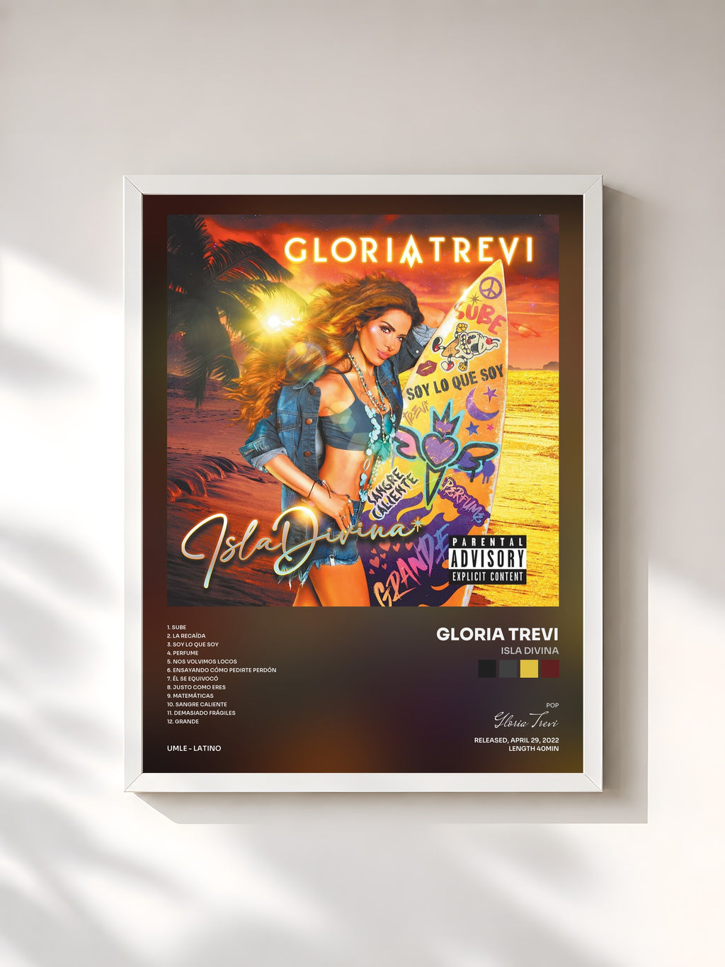 #blanc Tableau de l'album Isla Divina de Gloria Trevi, cadre blanc, imprimé et encadré en France