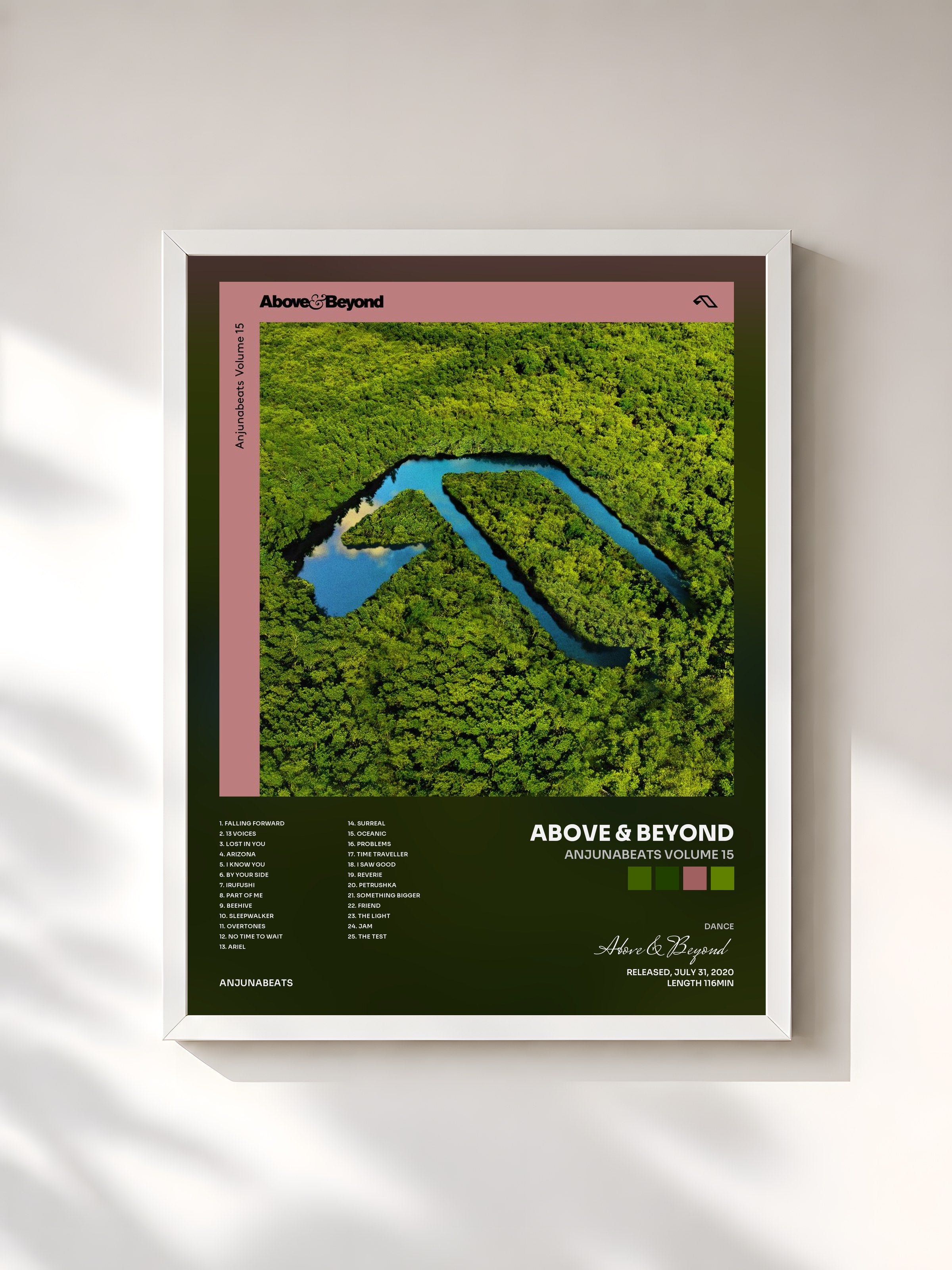 #blanc Tableau de l'album Anjunabeats Volume 15 de Above & Beyond, cadre blanc, imprimé et encadré en France