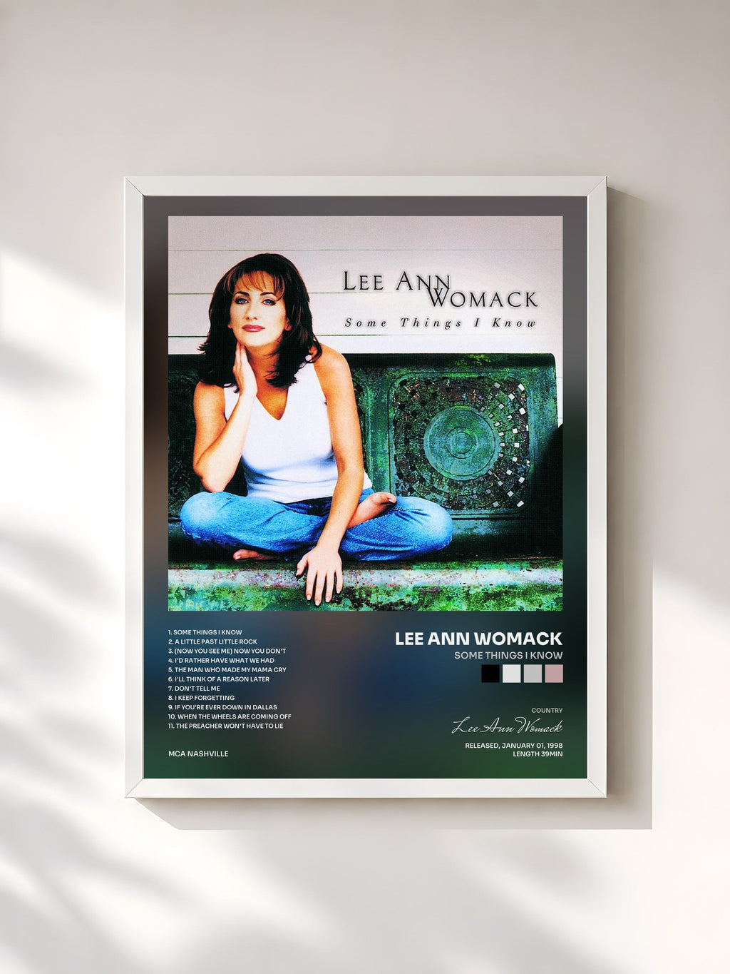 #blanc Tableau de l'album Some Things I Know de Lee Ann Womack, cadre blanc, imprimé et encadré en France