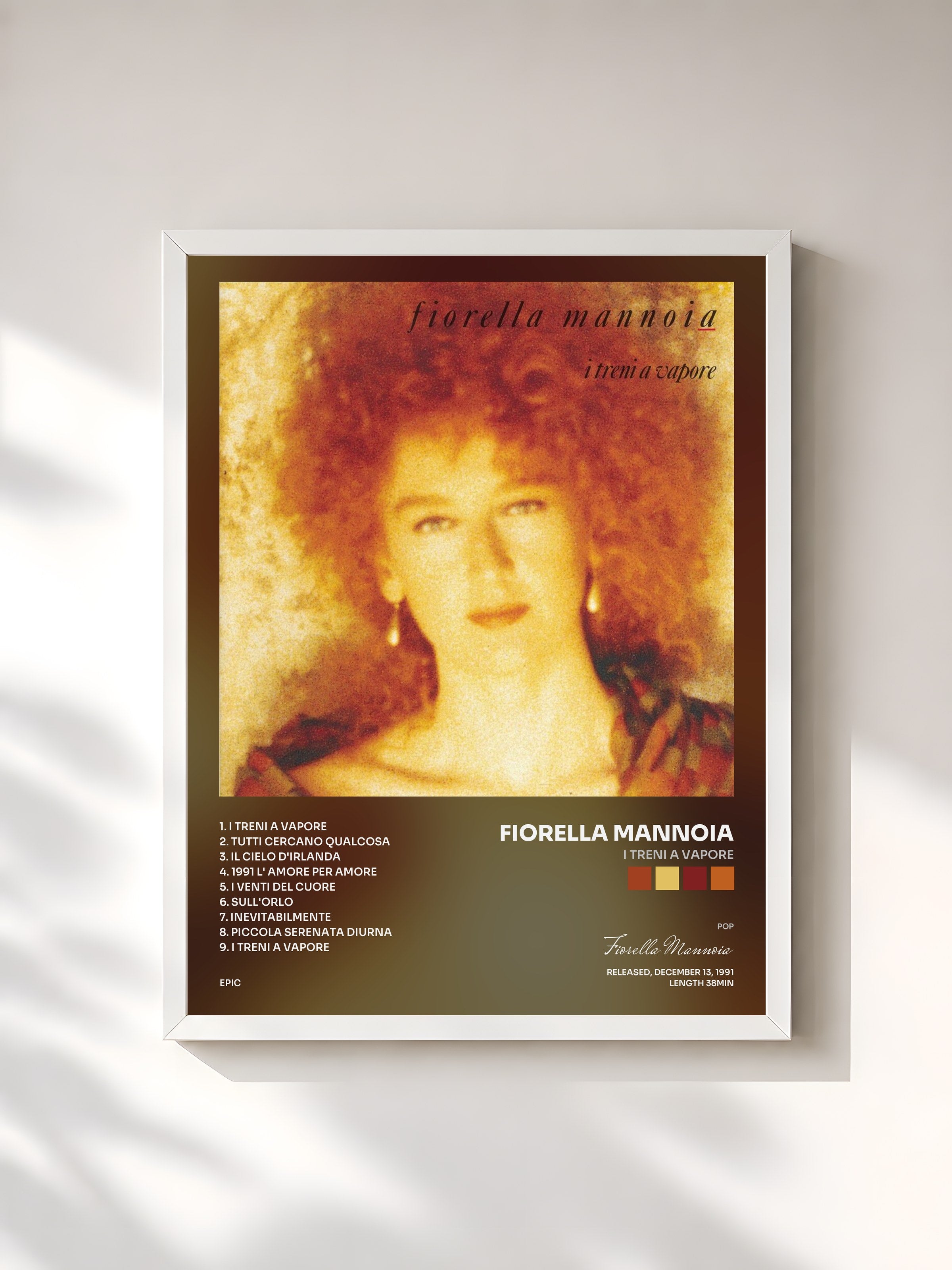 #blanc Tableau de l'album I Treni A Vapore de Fiorella Mannoia, cadre blanc, imprimé et encadré en France