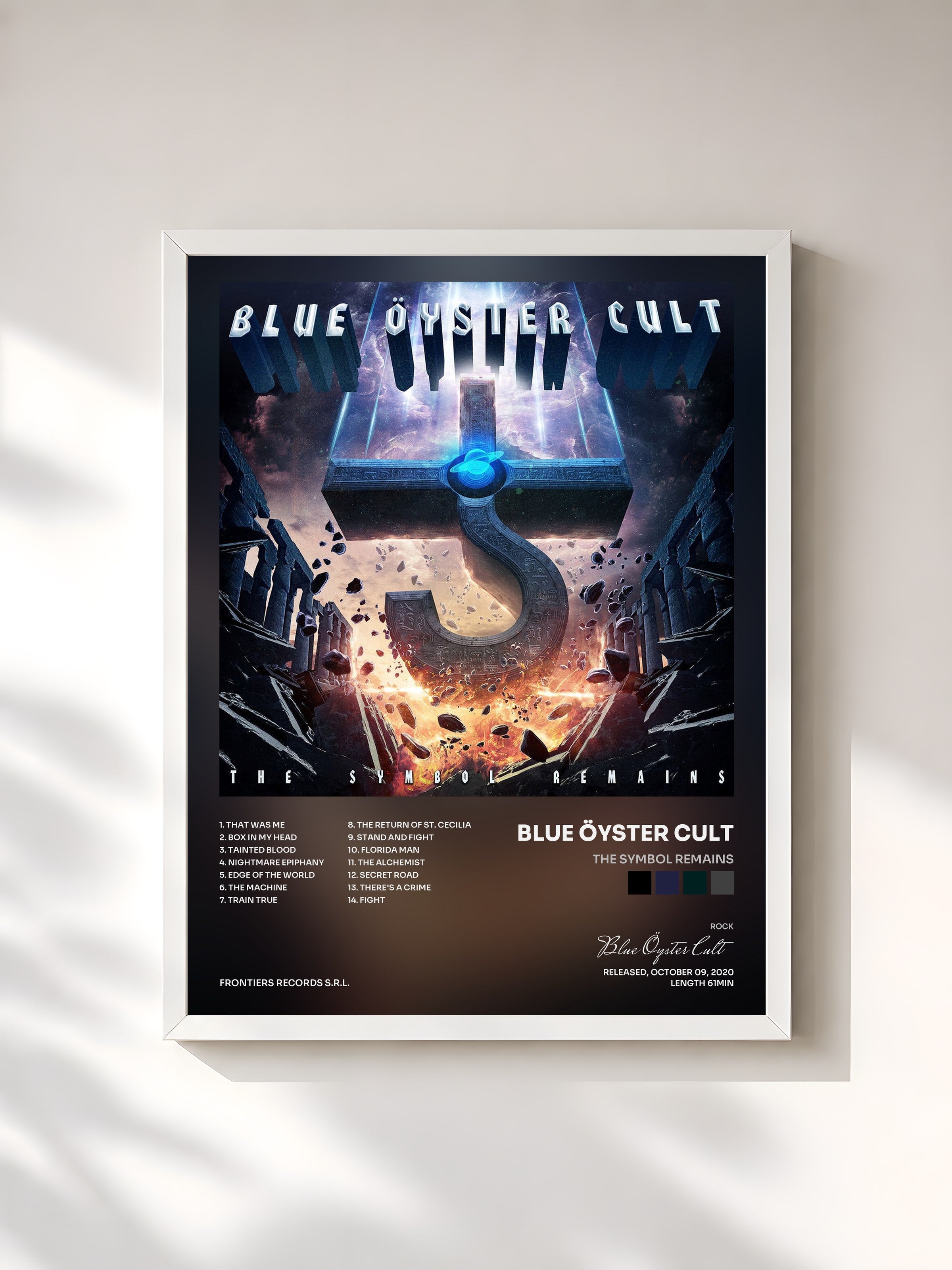 #blanc Tableau de l'album The Symbol Remains de Blue Öyster Cult, cadre blanc, imprimé et encadré en France