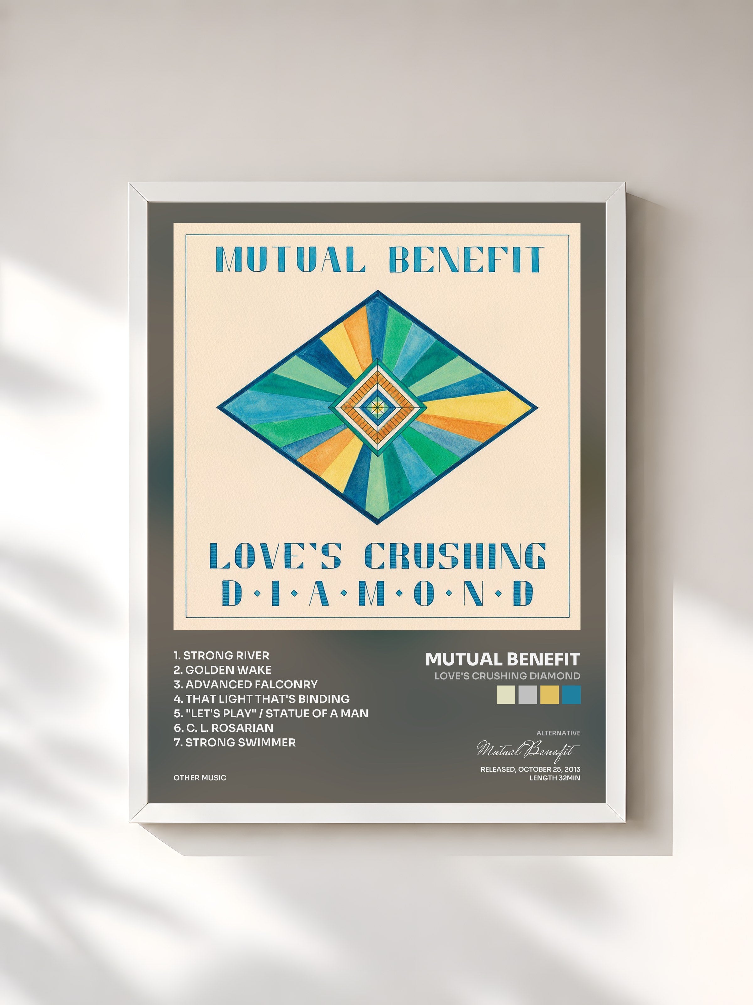 #blanc Tableau de l'album Love's Crushing Diamond de Mutual Benefit, cadre blanc, imprimé et encadré en France