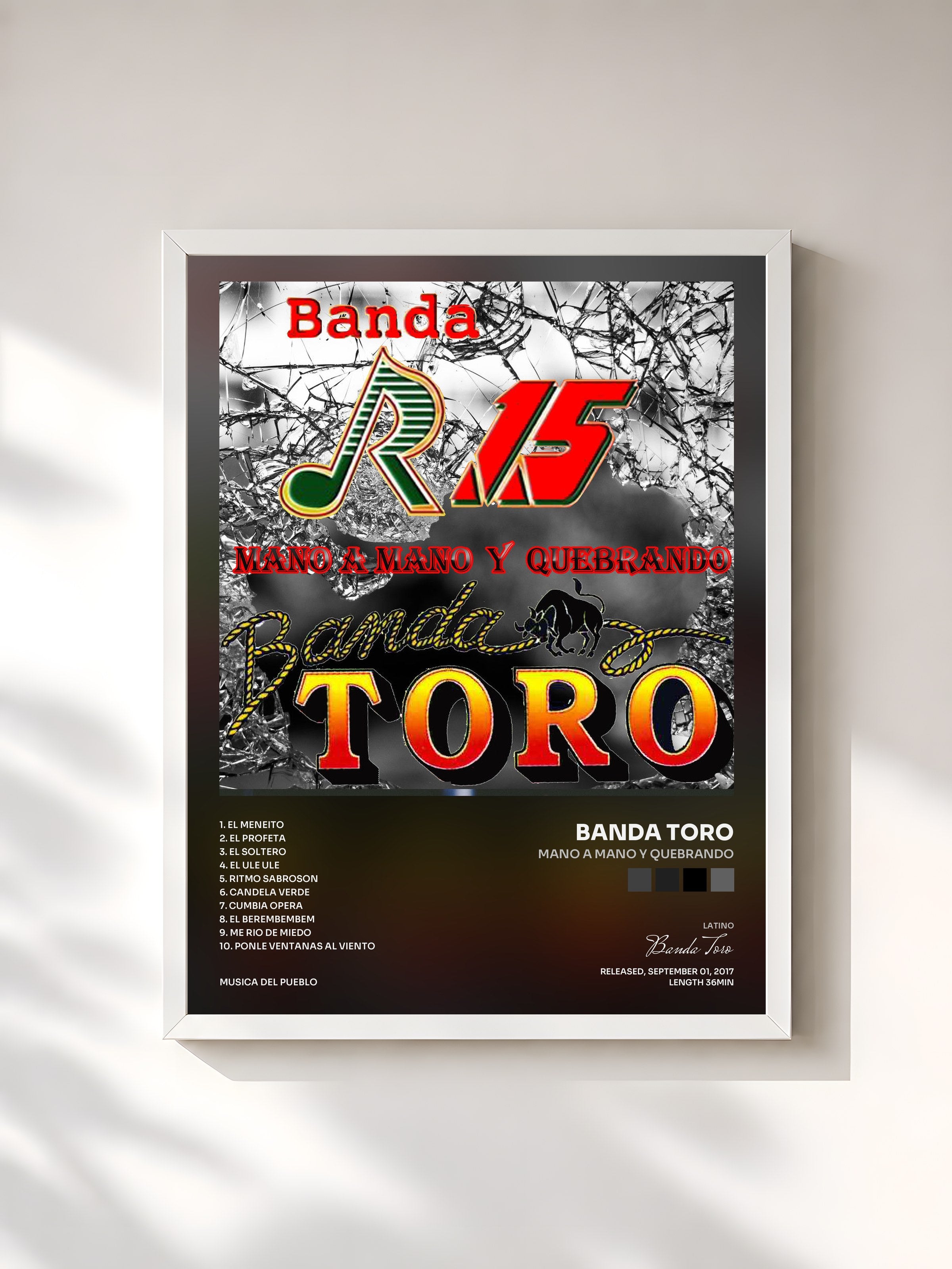 #blanc Tableau de l'album Mano a Mano y Quebrando de Banda Toro, cadre blanc, imprimé et encadré en France