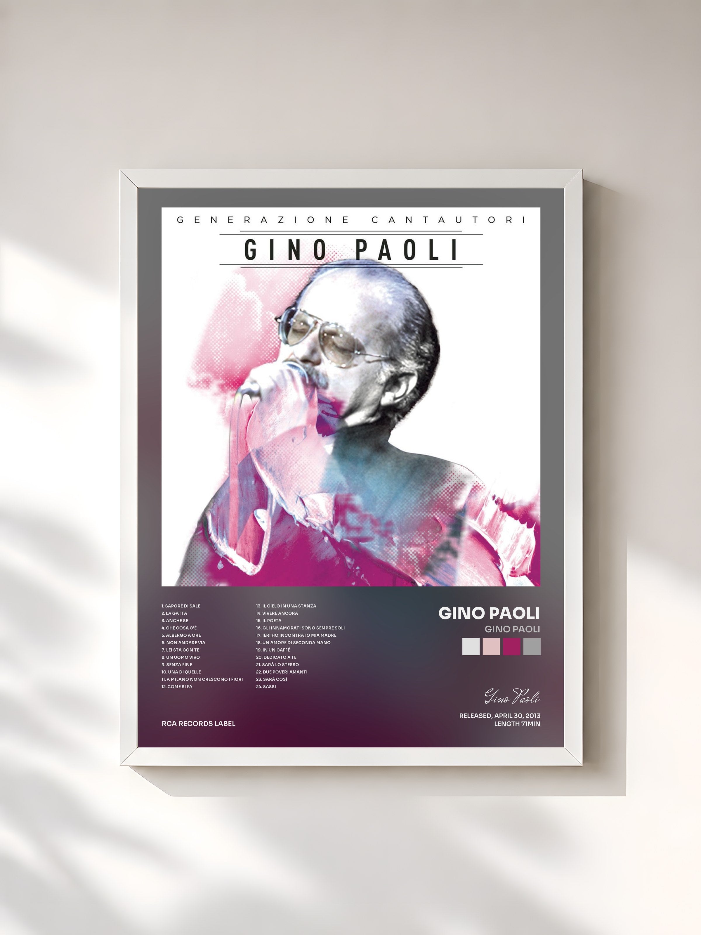 #blanc Tableau de l'album Gino Paoli de Gino Paoli, cadre blanc, imprimé et encadré en France