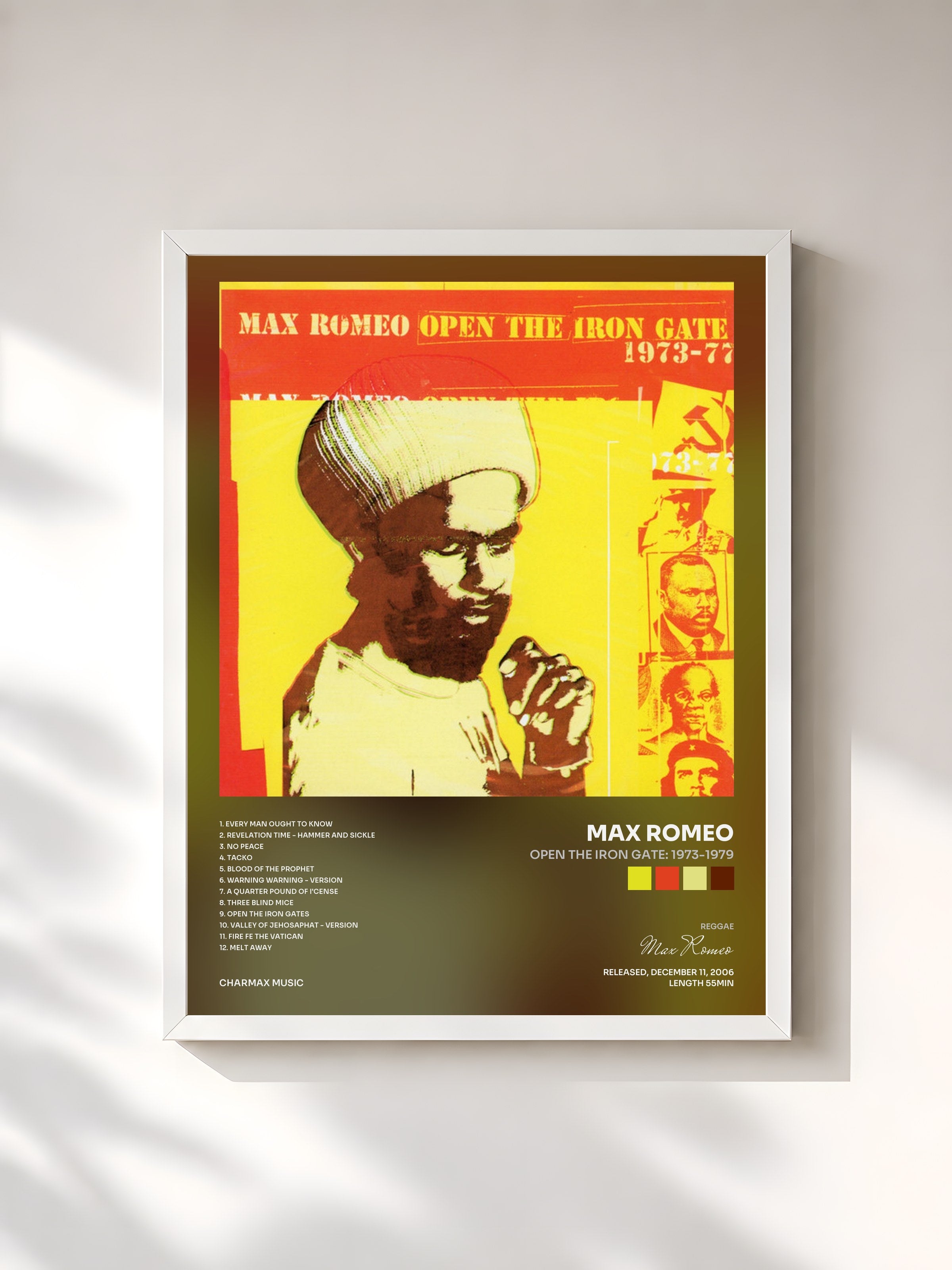 #blanc Tableau de l'album Open the Iron Gate: 1973-1979 de Max Romeo, cadre blanc, imprimé et encadré en France