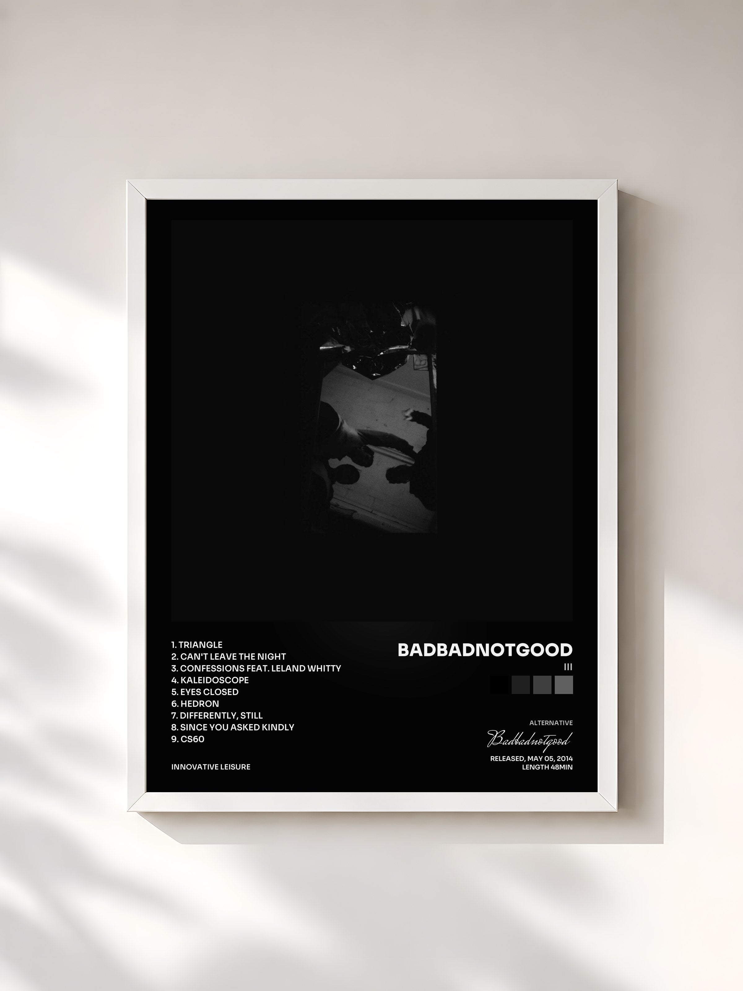#blanc Tableau de l'album III de Badbadnotgood, cadre blanc, imprimé et encadré en France