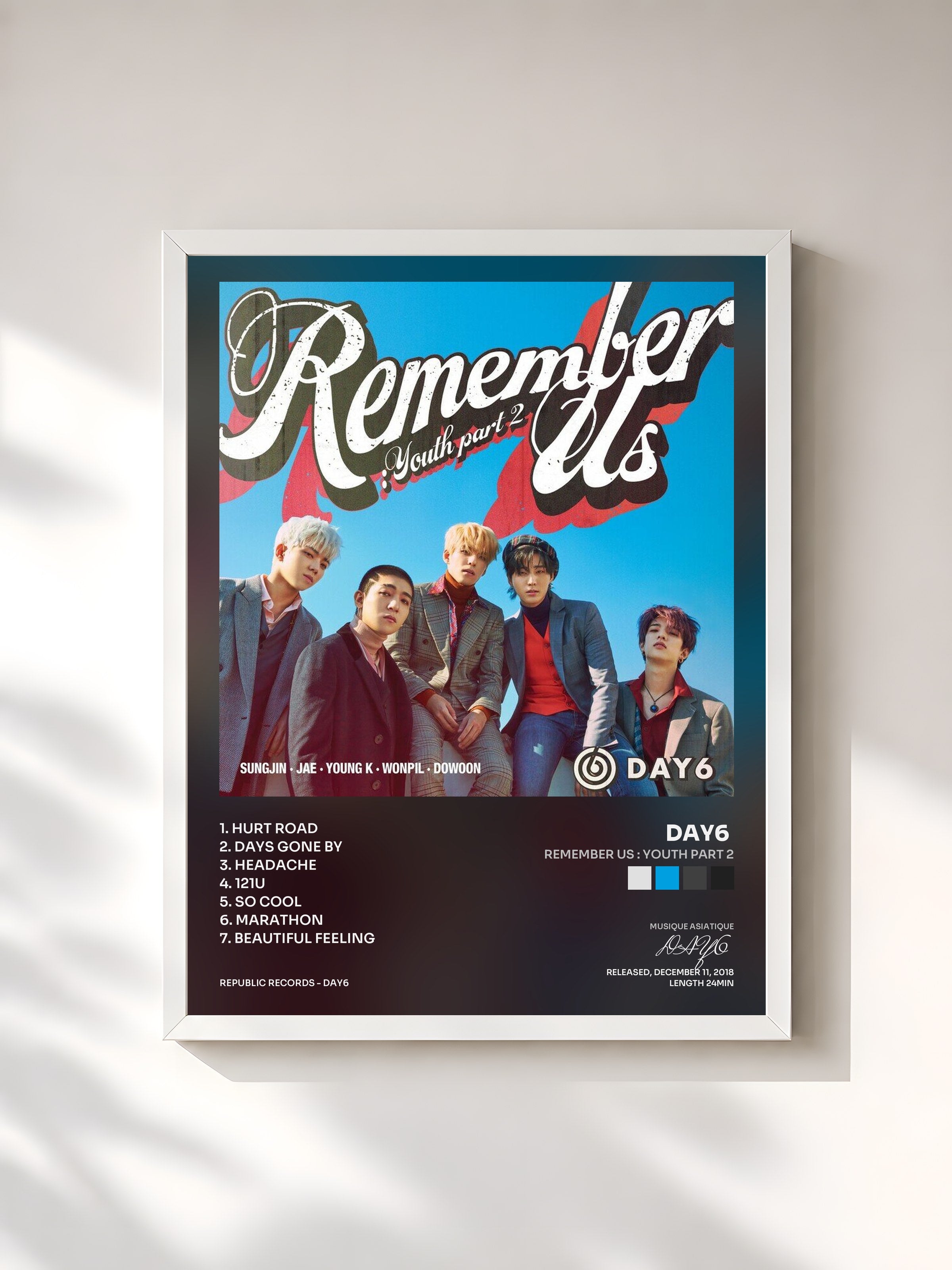 #blanc Tableau de l'album Remember Us : Youth Part 2 de DAY6 , cadre blanc, imprimé et encadré en France