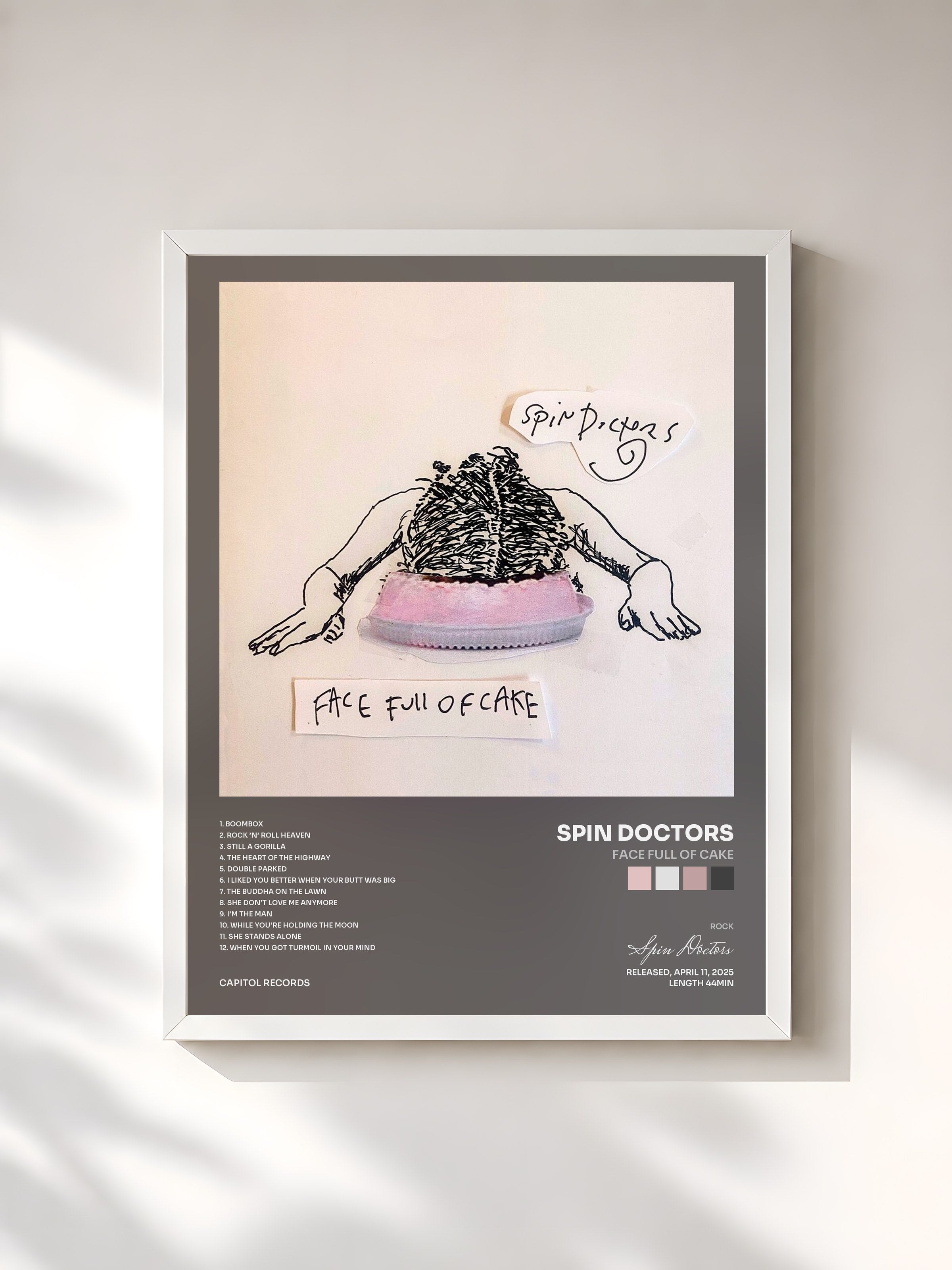 #blanc Tableau de l'album Face Full Of Cake de Spin Doctors, cadre blanc, imprimé et encadré en France