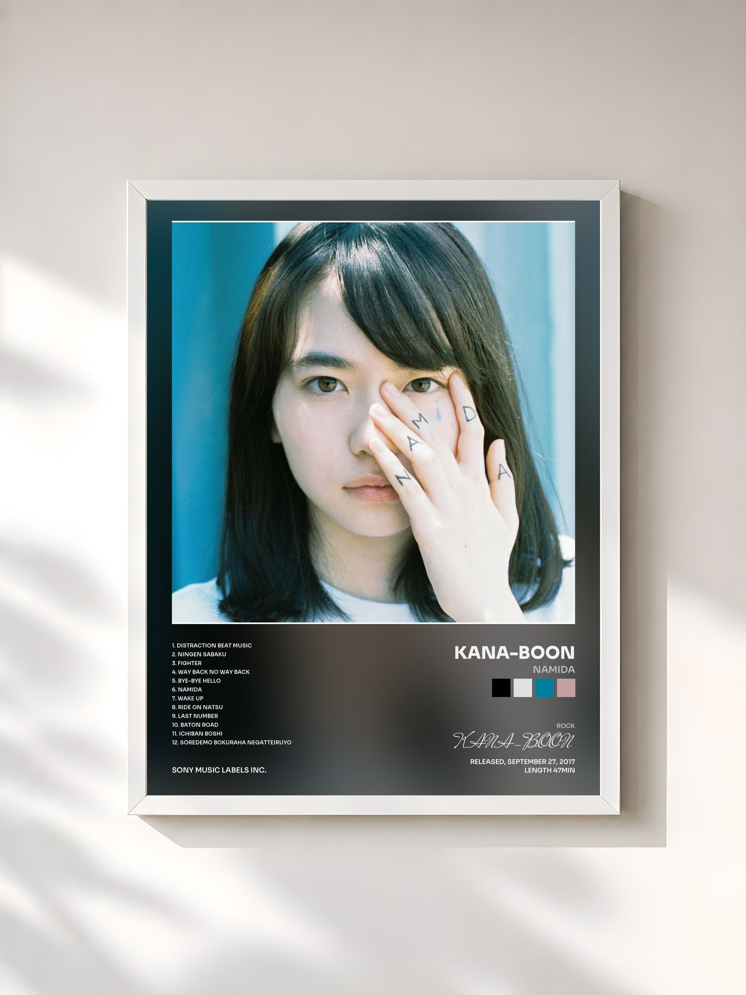#blanc Tableau de l'album NAMiDA de KANA-BOON, cadre blanc, imprimé et encadré en France