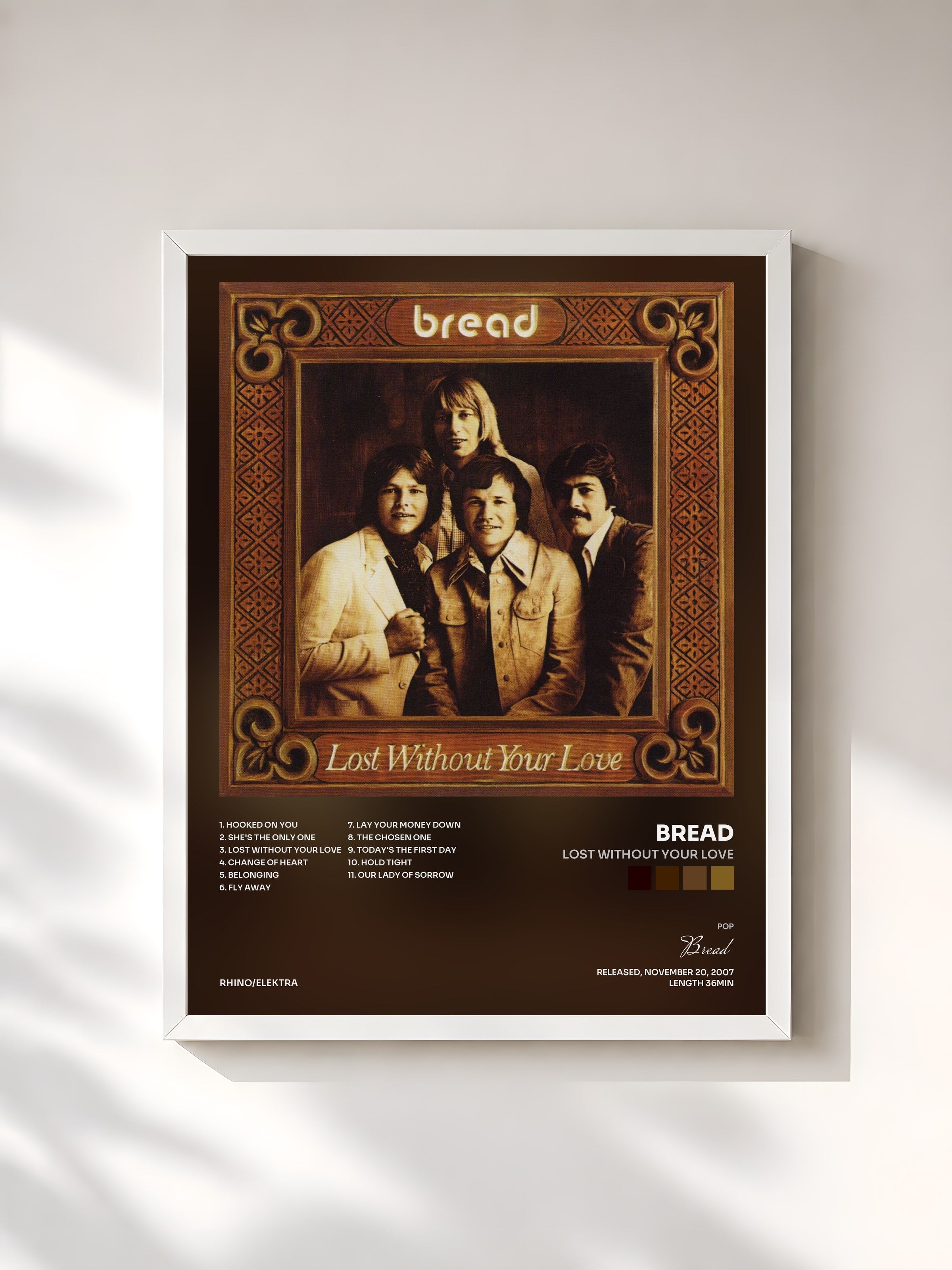 #blanc Tableau de l'album Lost Without Your Love de Bread, cadre blanc, imprimé et encadré en France