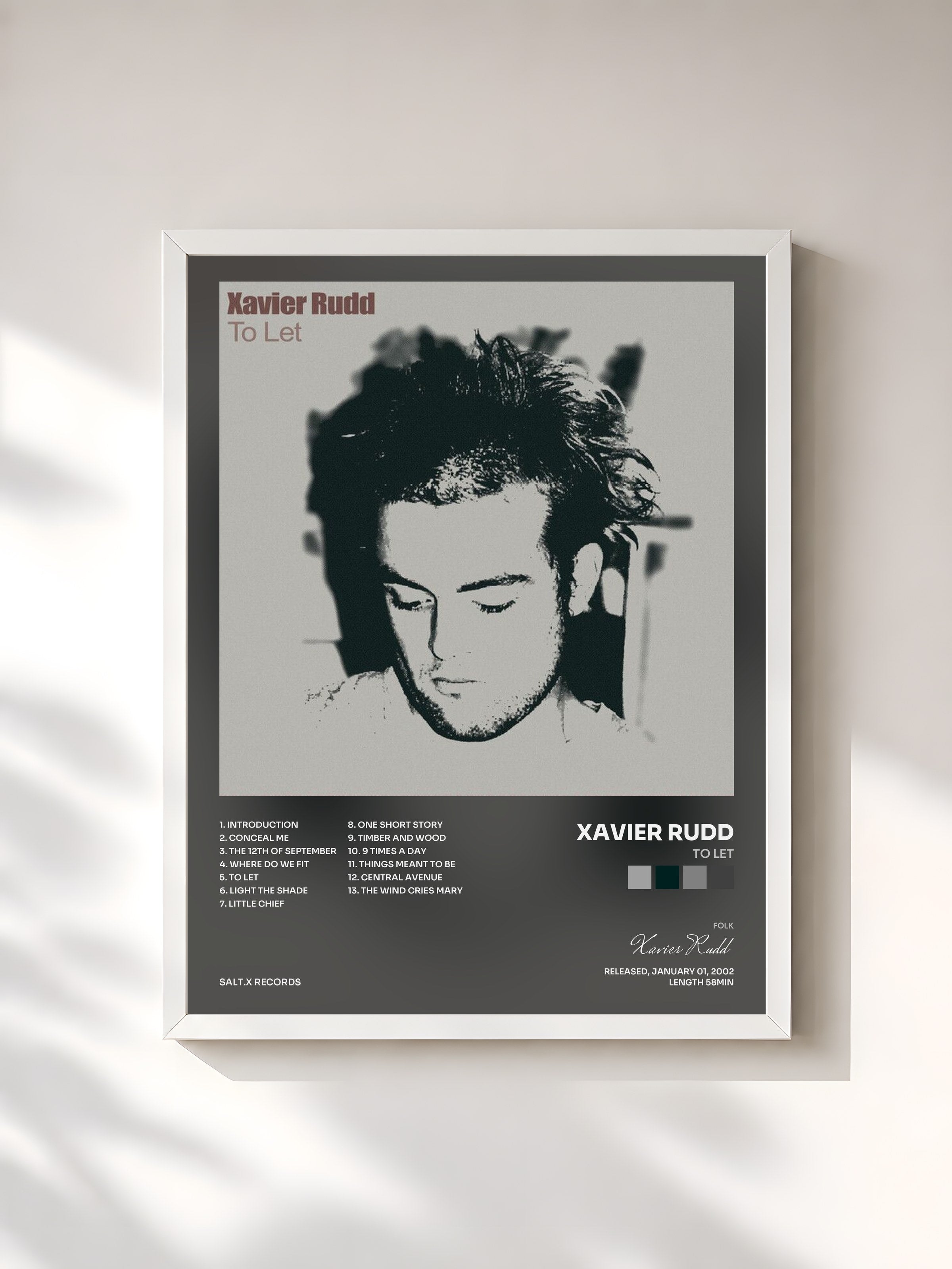 #blanc Tableau de l'album To Let de Xavier Rudd, cadre blanc, imprimé et encadré en France