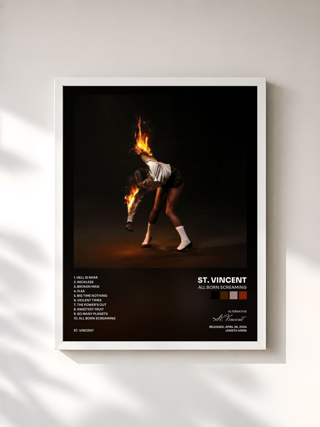 #blanc Tableau de l'album All Born Screaming de St. Vincent, cadre blanc, imprimé et encadré en France