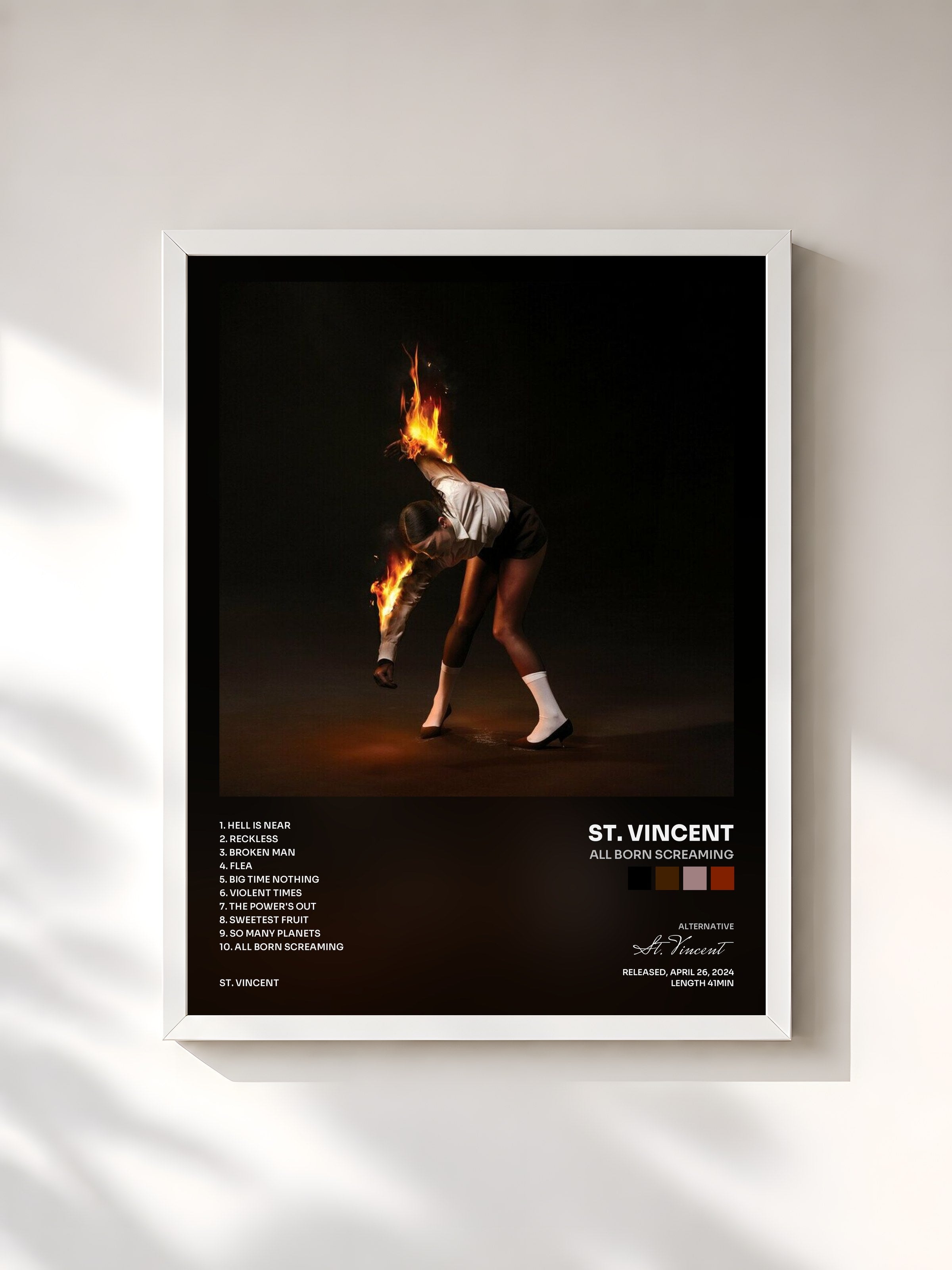 #blanc Tableau de l'album All Born Screaming de St. Vincent, cadre blanc, imprimé et encadré en France