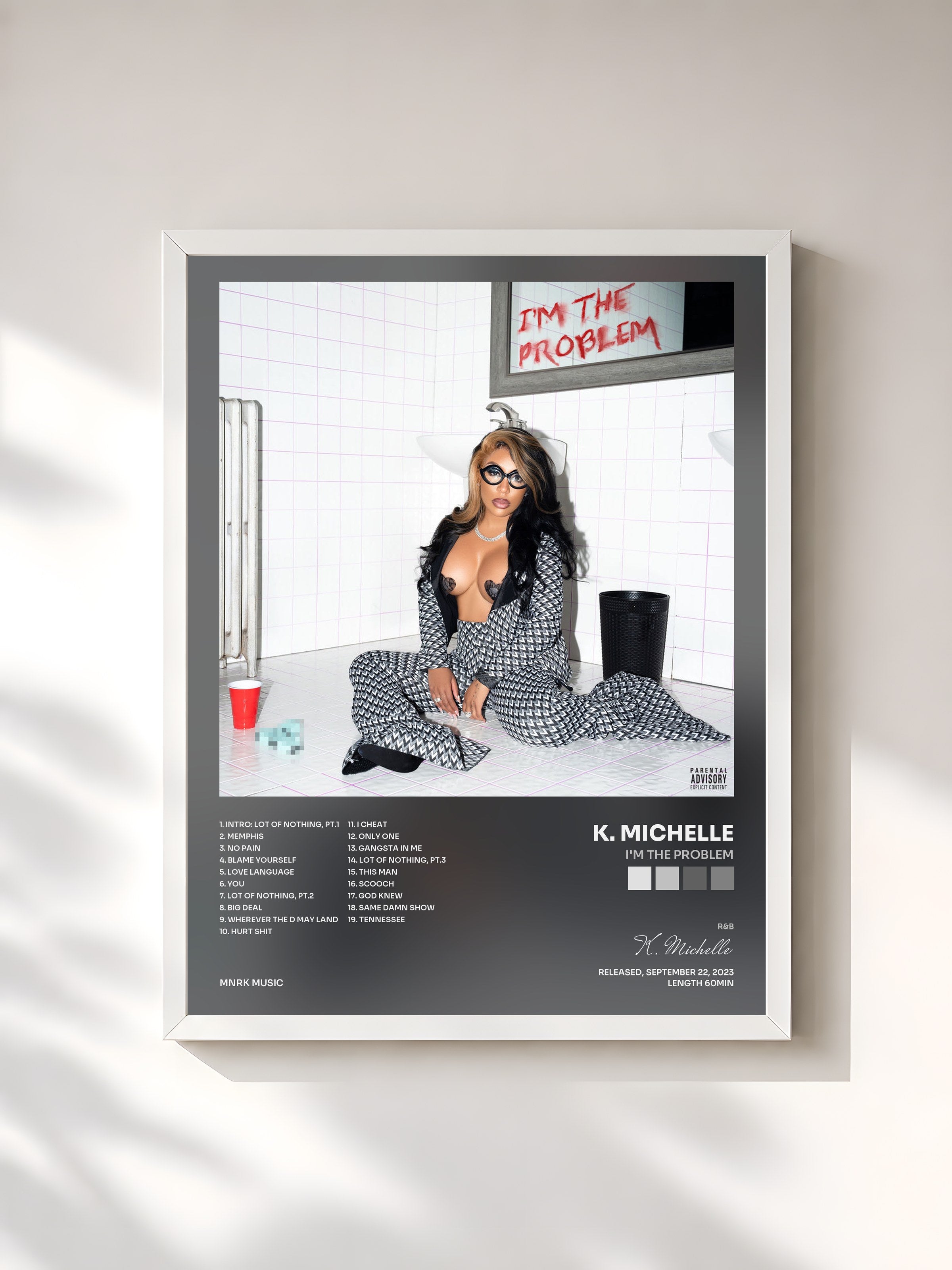 #blanc Tableau de l'album I'M THE PROBLEM de K. Michelle, cadre blanc, imprimé et encadré en France