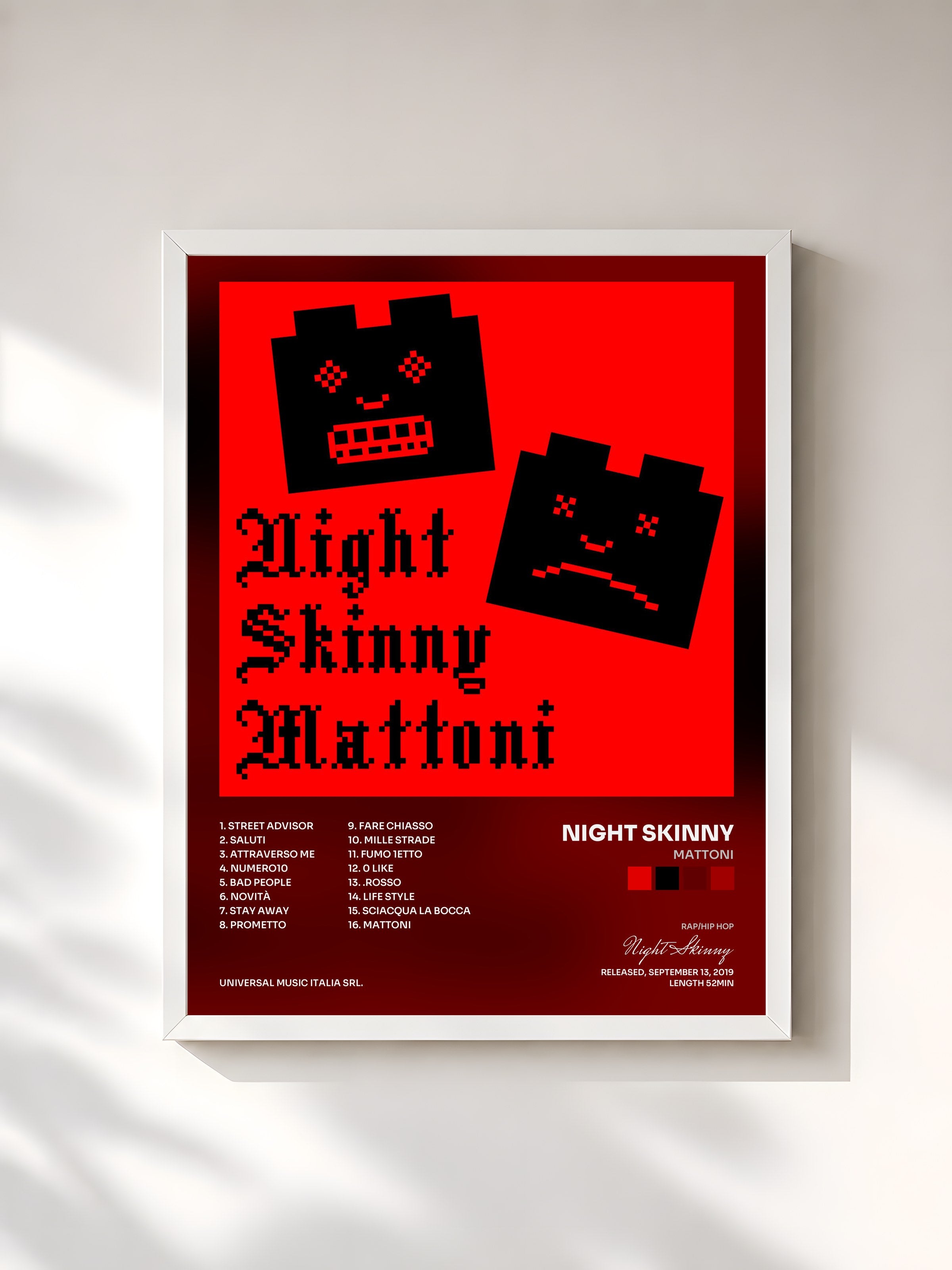 #blanc Tableau de l'album Mattoni de Night Skinny, cadre blanc, imprimé et encadré en France