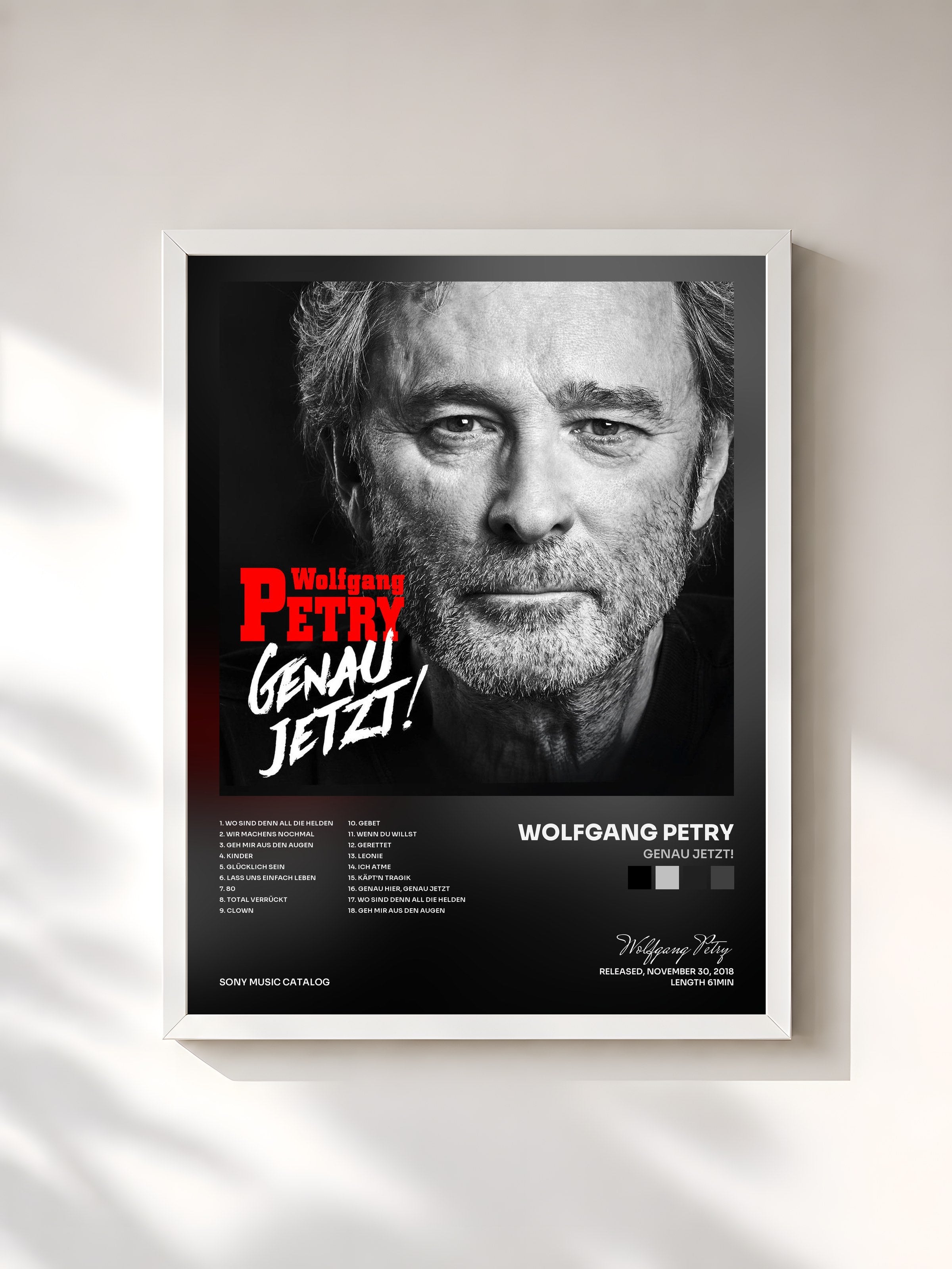 #blanc Tableau de l'album Genau jetzt! de Wolfgang Petry, cadre blanc, imprimé et encadré en France