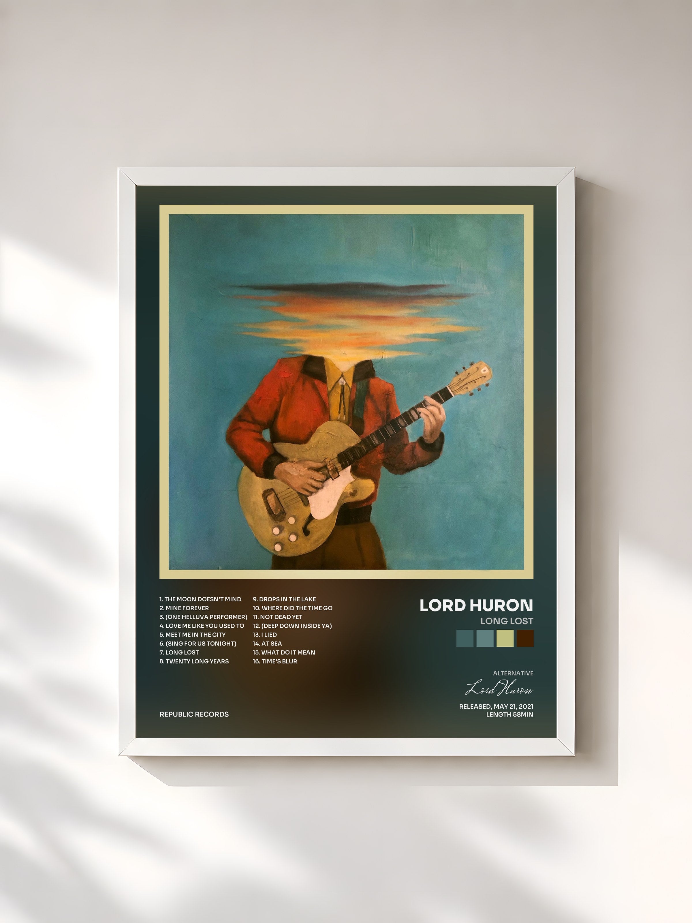 #blanc Tableau de l'album Long Lost de Lord Huron, cadre blanc, imprimé et encadré en France