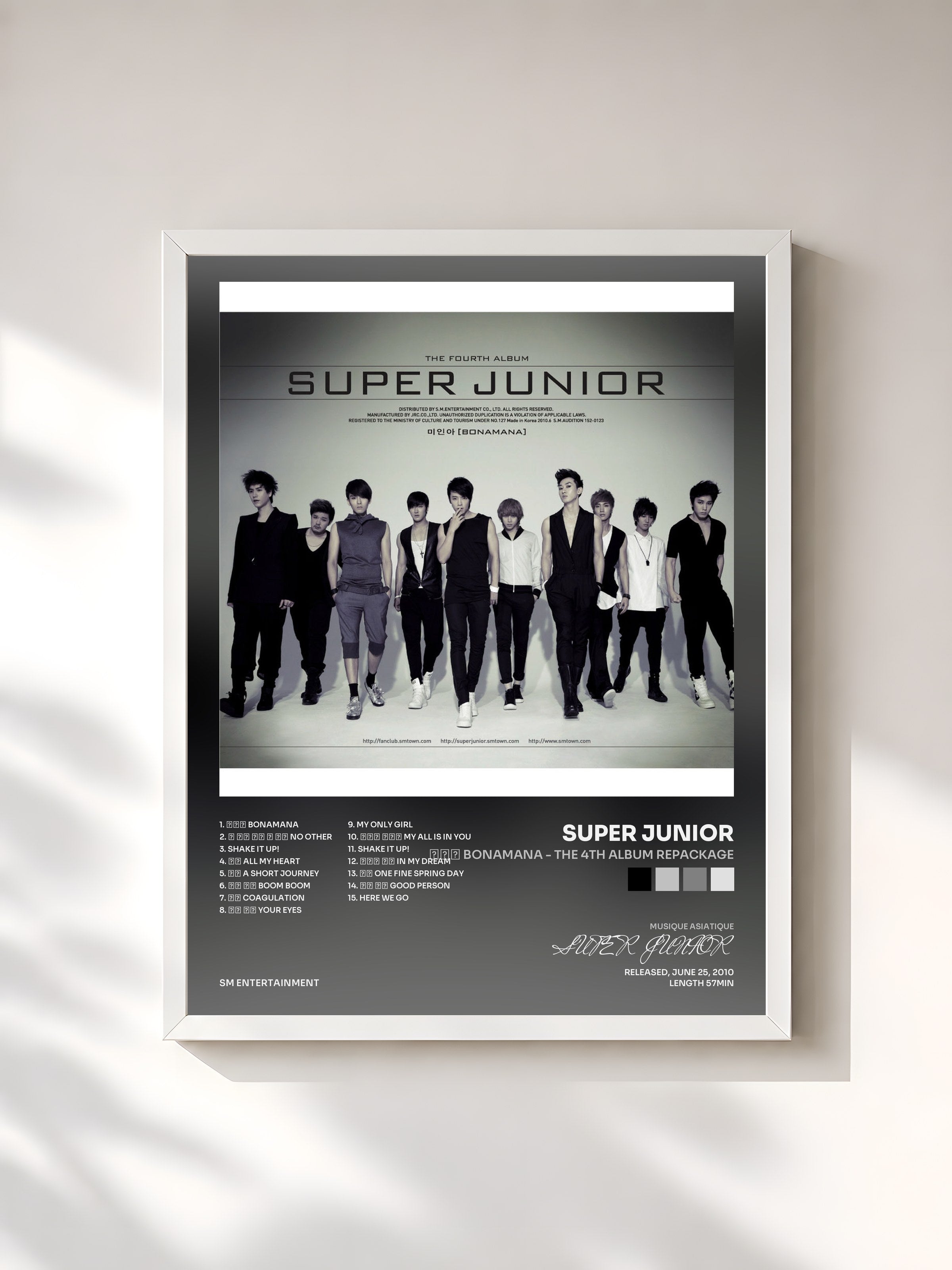 #blanc Tableau de l'album 미인아 Bonamana - The 4th Album Repackage de SUPER JUNIOR, cadre blanc, imprimé et encadré en France