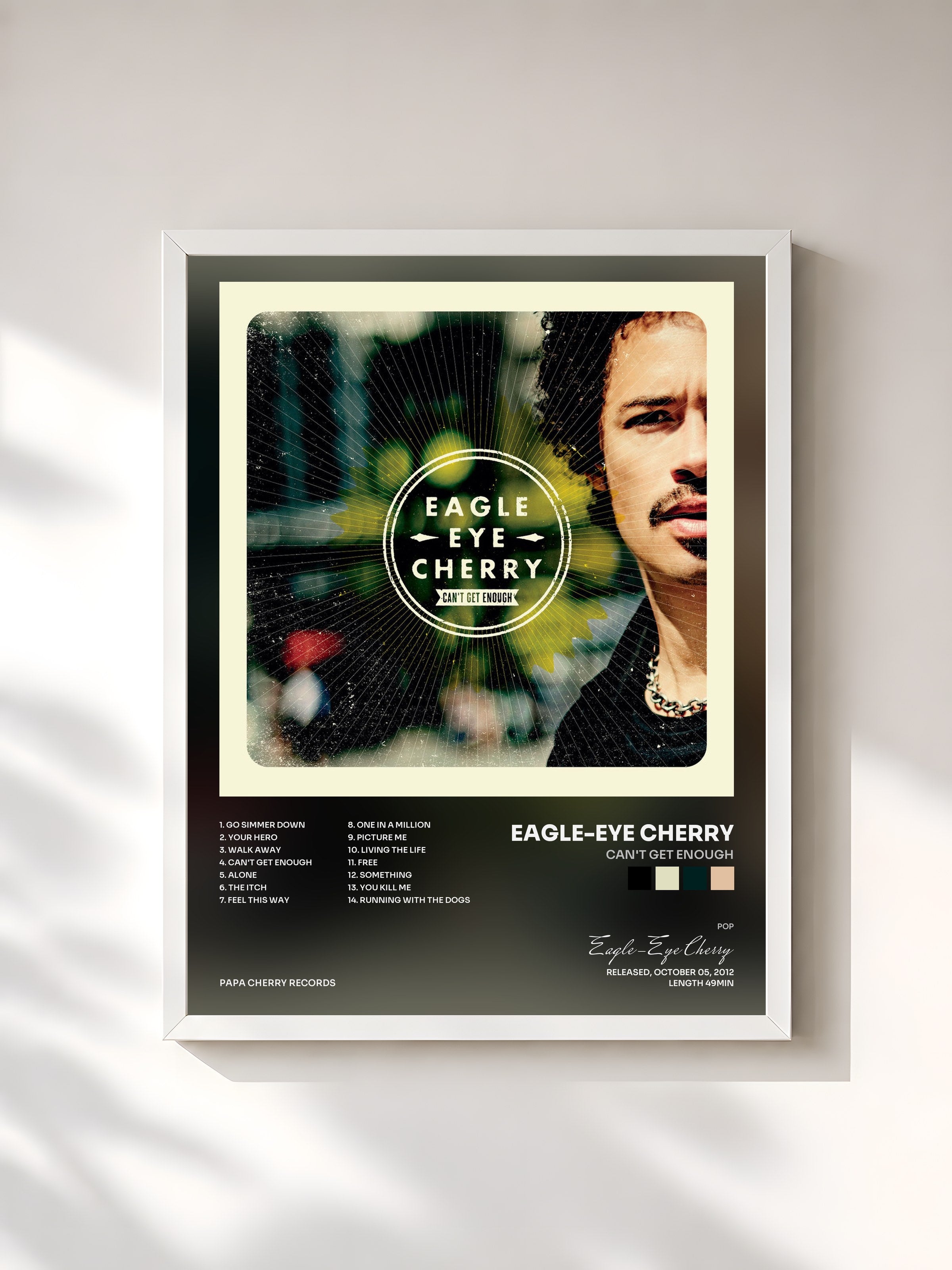 #blanc Tableau de l'album Can't Get Enough de Eagle-Eye Cherry, cadre blanc, imprimé et encadré en France