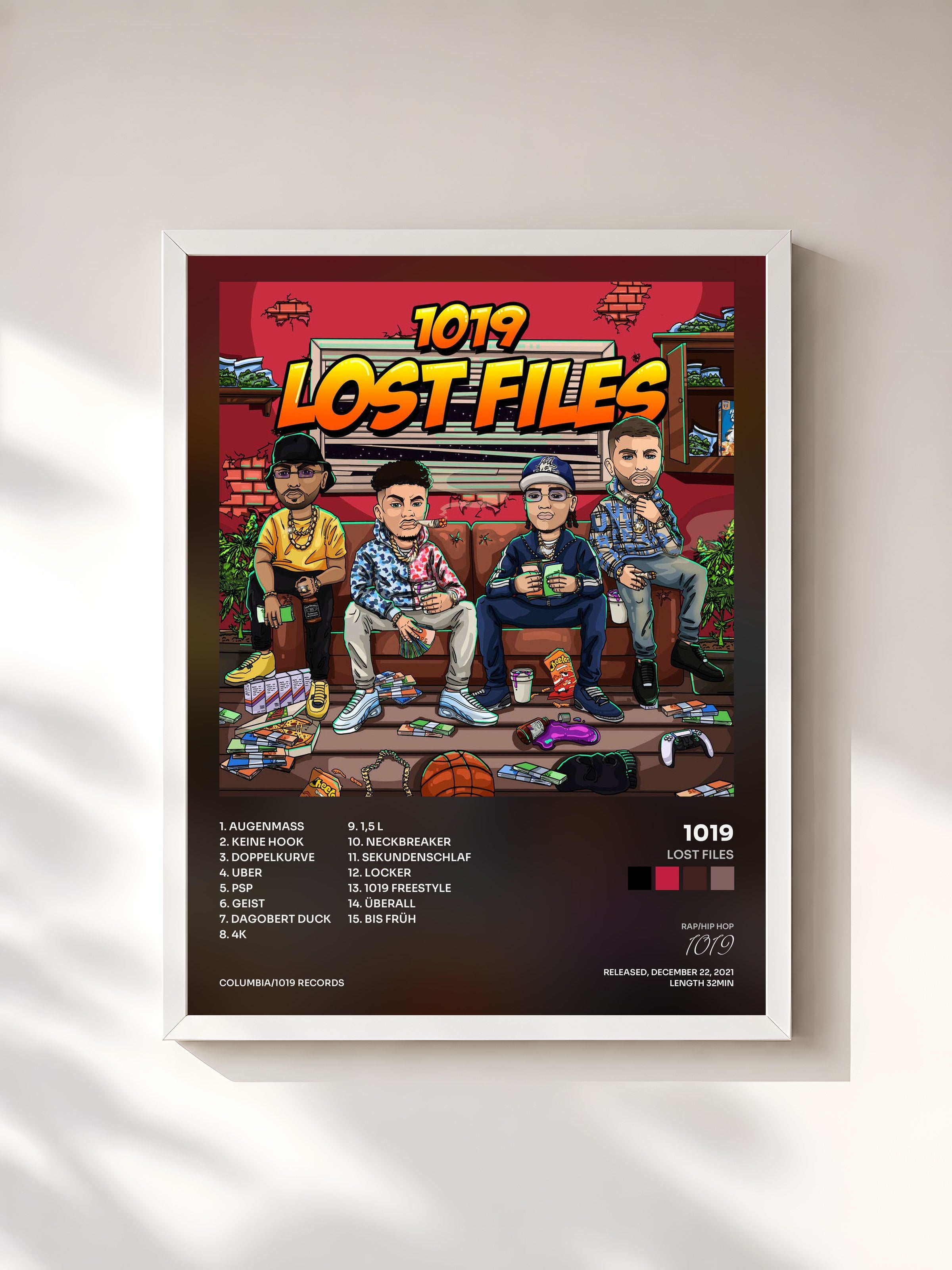 #blanc Tableau de l'album LOST FILES de 1019, cadre blanc, imprimé et encadré en France