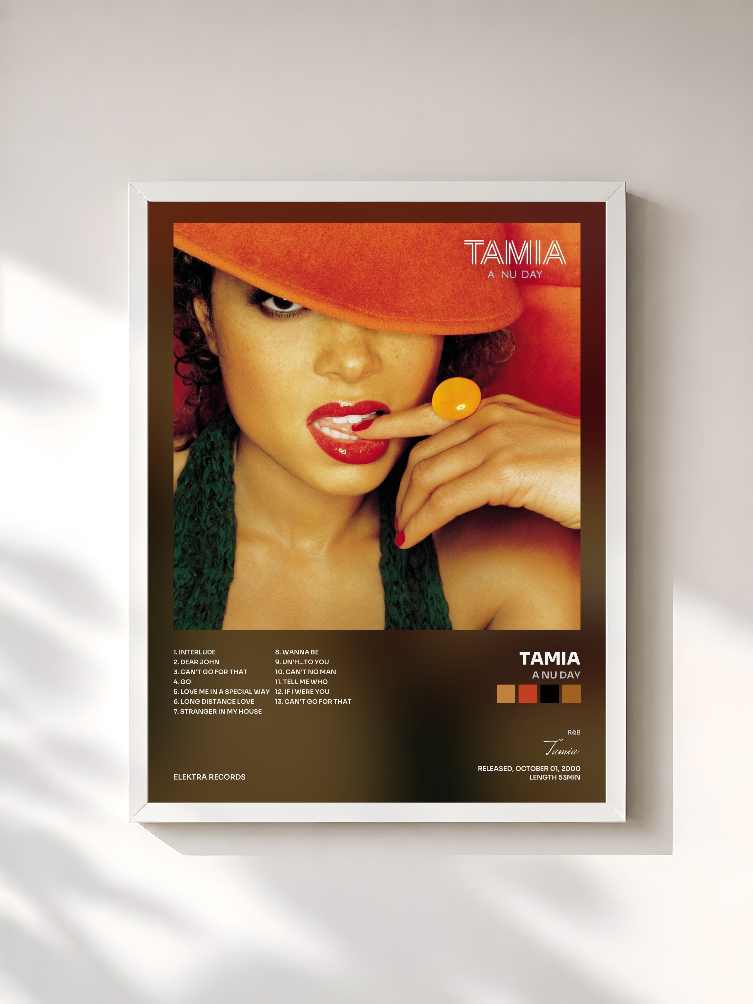 #blanc Tableau de l'album A Nu Day de Tamia, cadre blanc, imprimé et encadré en France