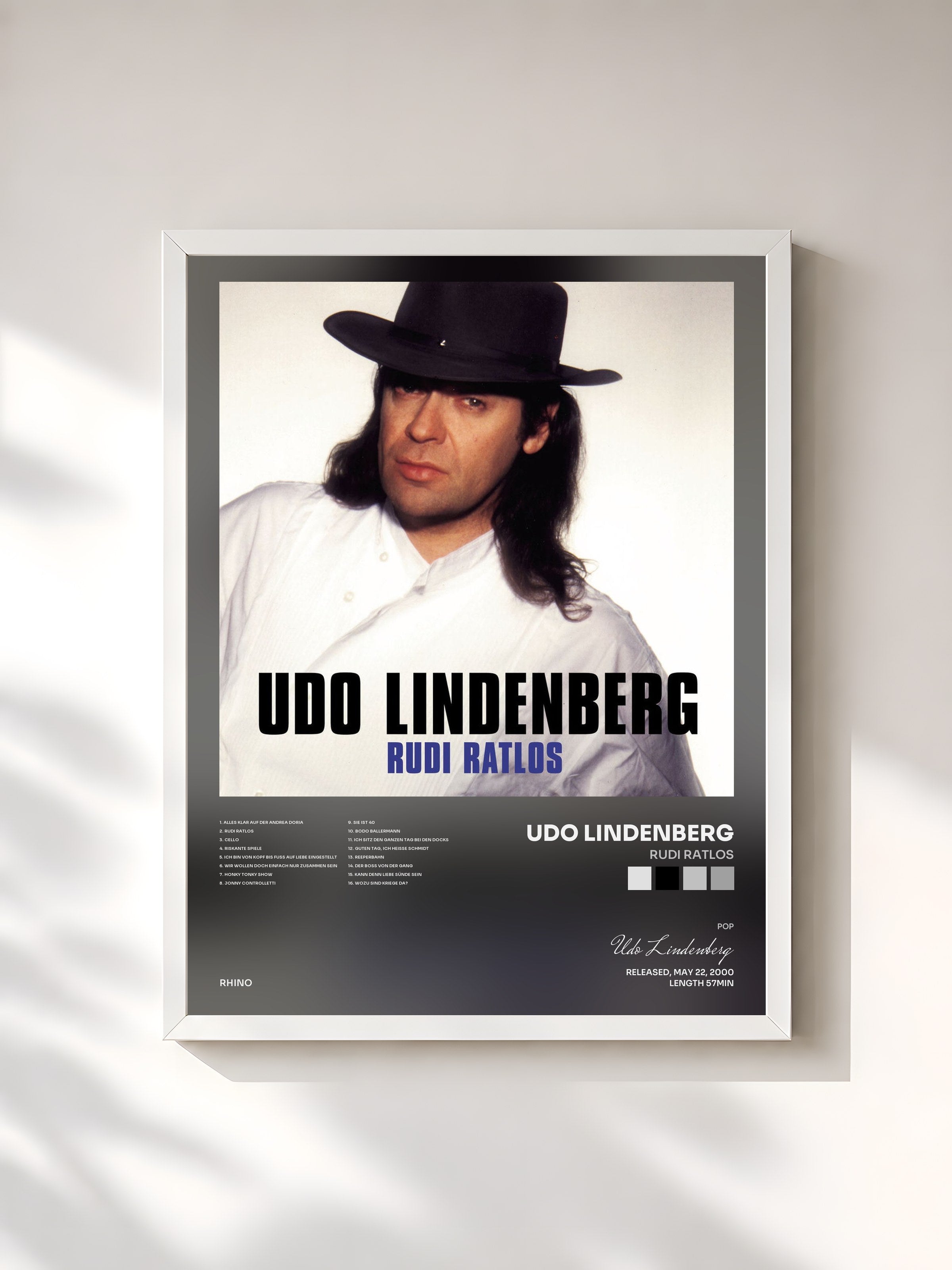 #blanc Tableau de l'album Rudi Ratlos de Udo Lindenberg, cadre blanc, imprimé et encadré en France