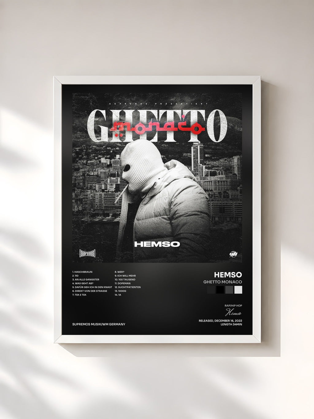 #blanc Ghetto Monaco von Hemso als gerahmter Kunstdruck, weißer Rahmen, gedruckt und gerahmt in Frankreich