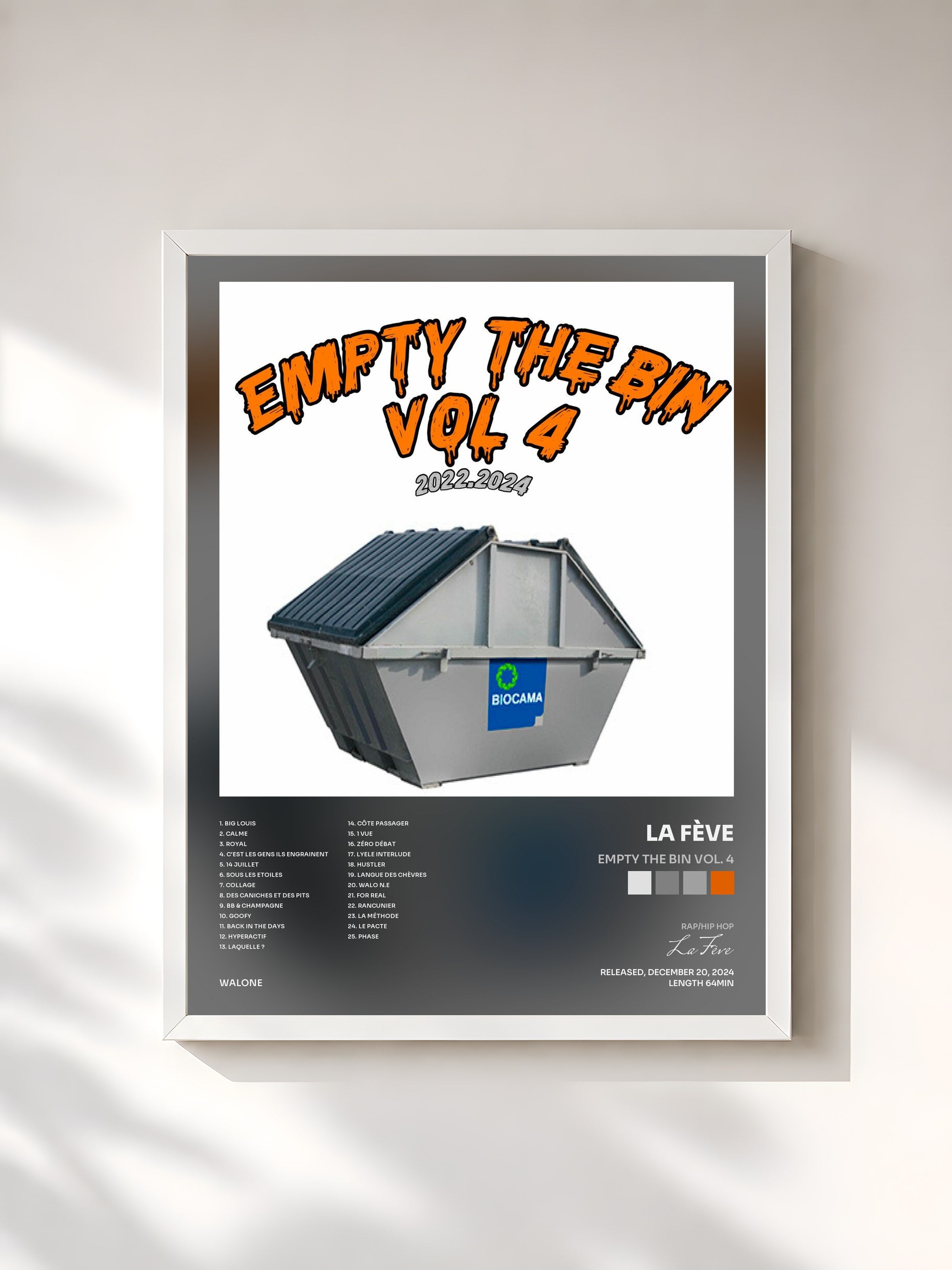 #blanc Tableau de l'album EMPTY THE BIN VOL. 4 de La Fève, cadre blanc, imprimé et encadré en France