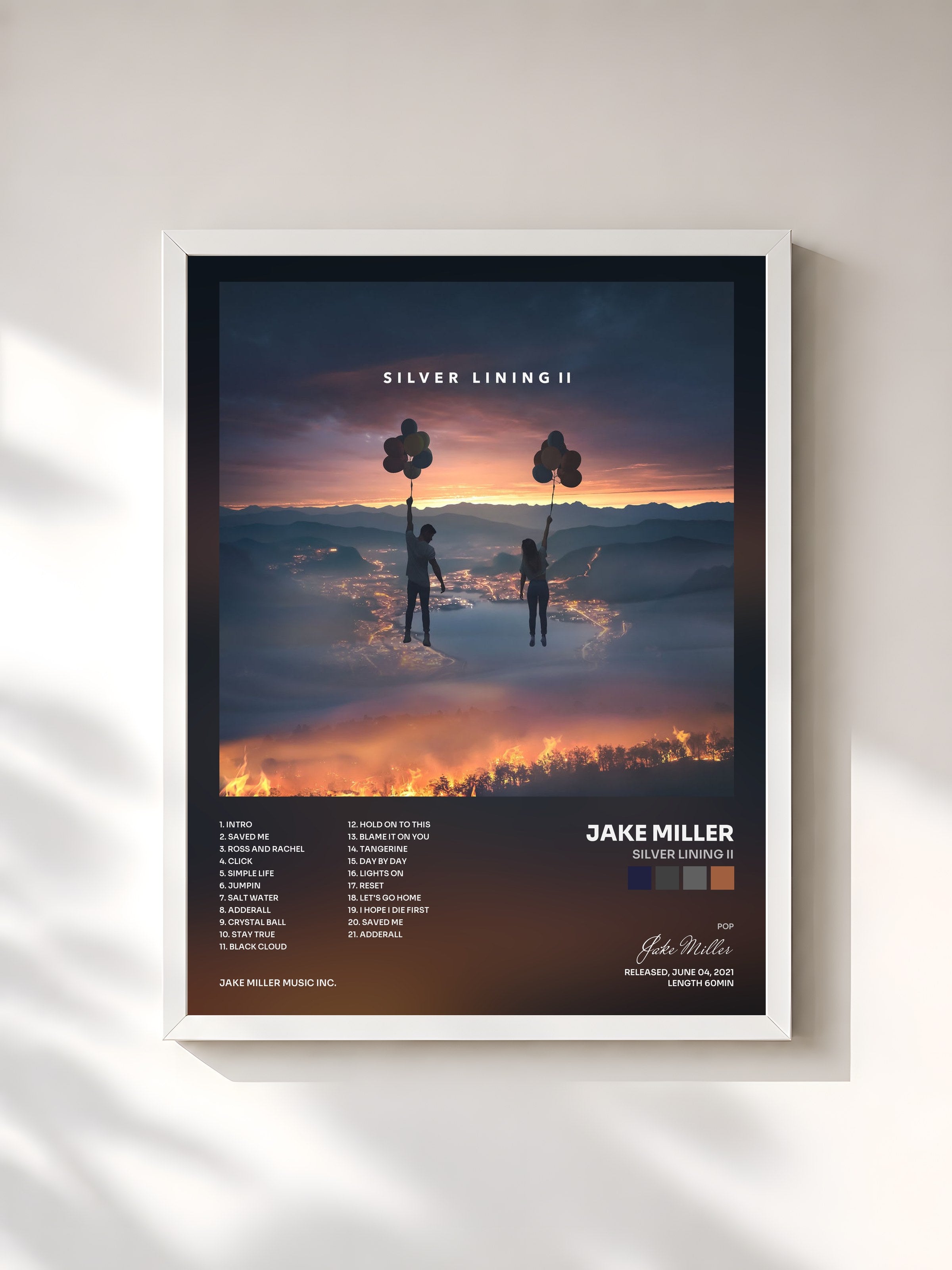 #blanc Tableau de l'album Silver Lining II de Jake Miller, cadre blanc, imprimé et encadré en France