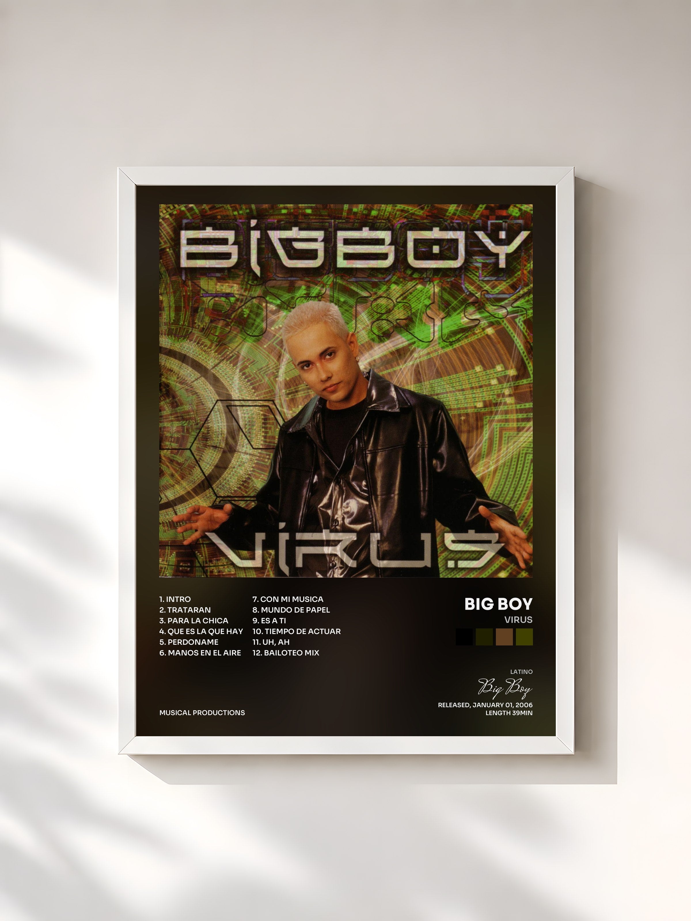 #blanc Tableau de l'album Virus de Big Boy, cadre blanc, imprimé et encadré en France