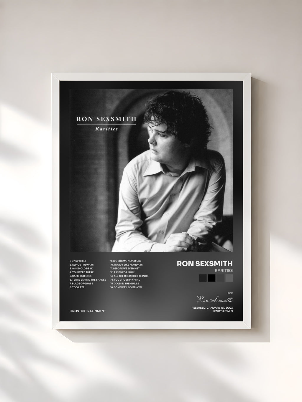 #blanc Tableau de l'album Rarities de Ron Sexsmith, cadre blanc, imprimé et encadré en France