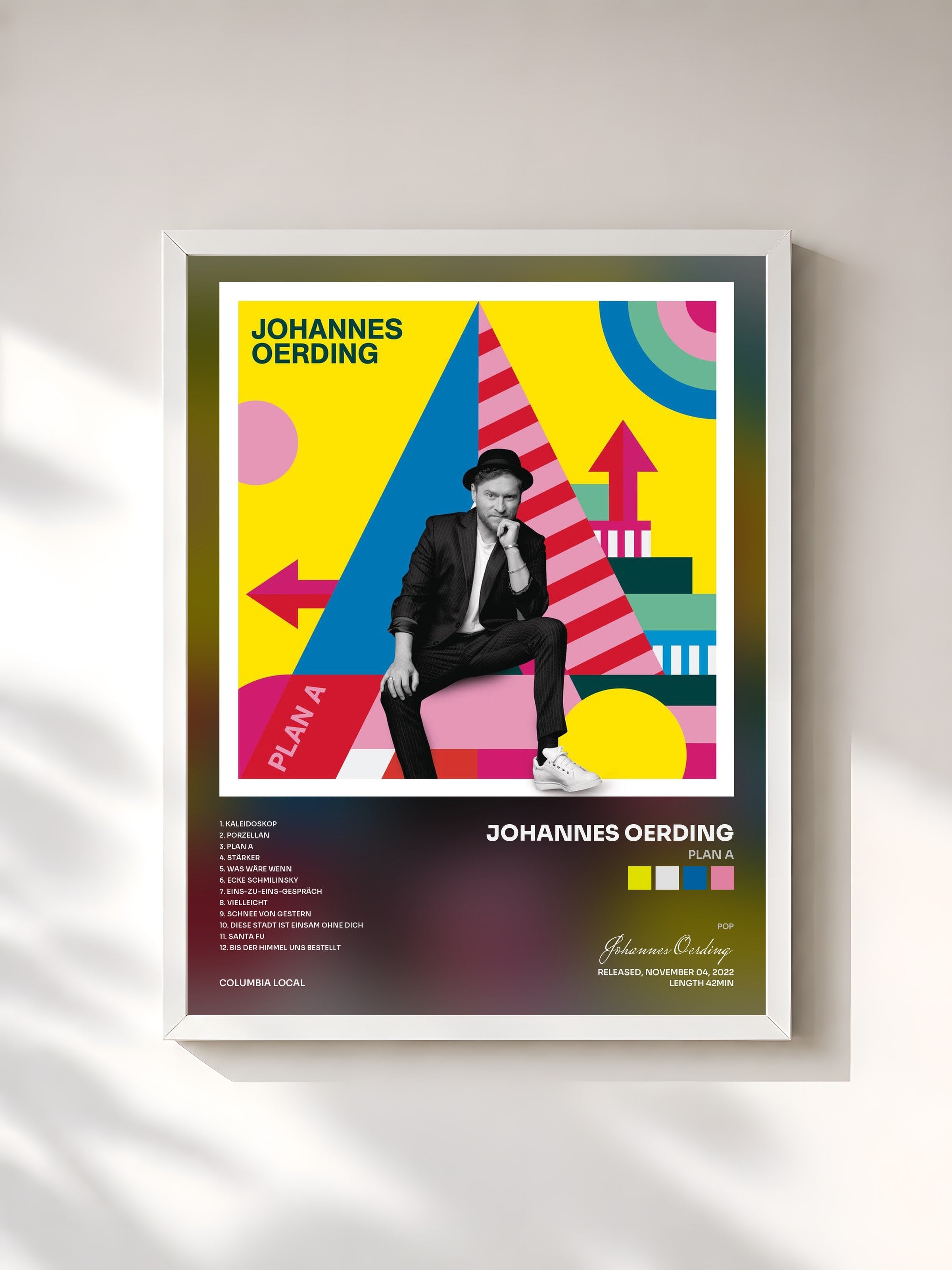 #blanc Tableau de l'album Plan A de Johannes Oerding, cadre blanc, imprimé et encadré en France
