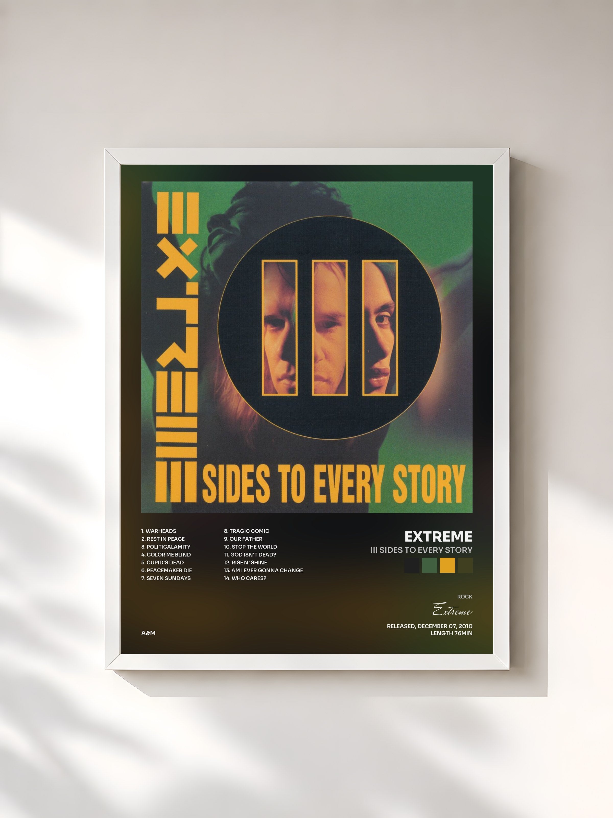 #blanc Tableau de l'album III Sides To Every Story de Extreme, cadre blanc, imprimé et encadré en France