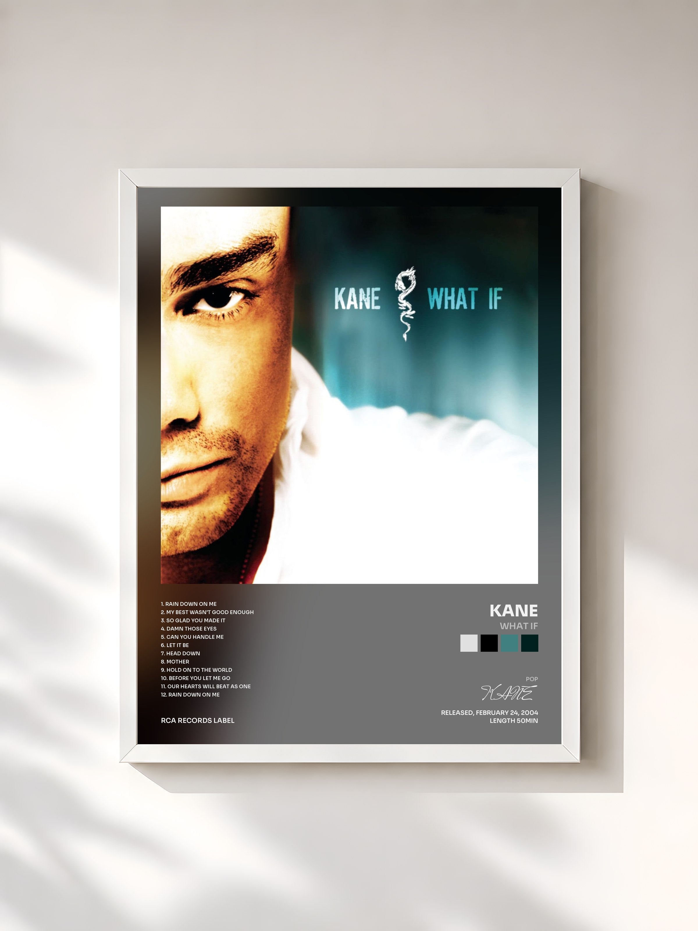 #blanc Tableau de l'album What If de KANE, cadre blanc, imprimé et encadré en France