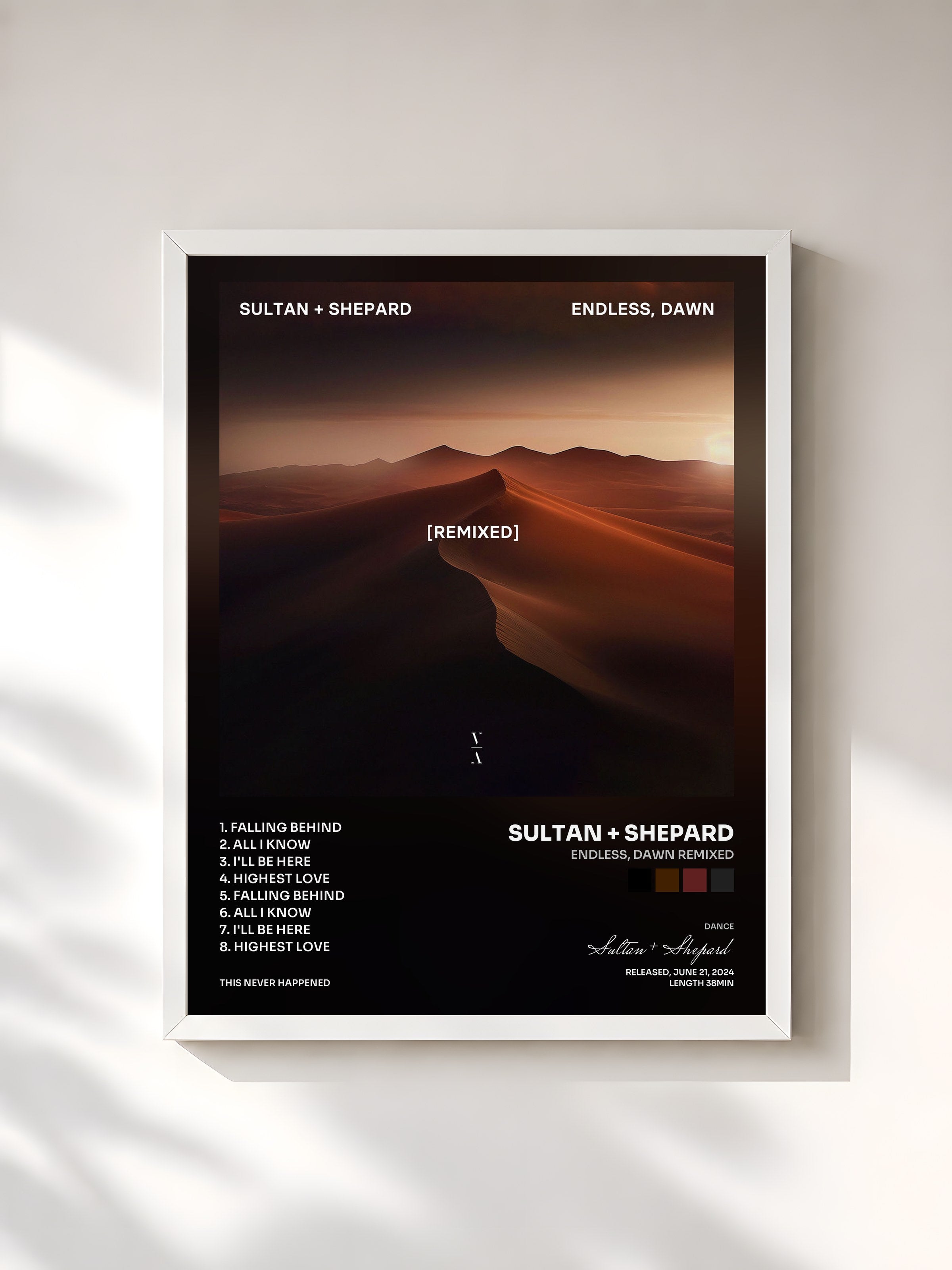 #blanc Tableau de l'album Endless, Dawn Remixed de Sultan + Shepard, cadre blanc, imprimé et encadré en France