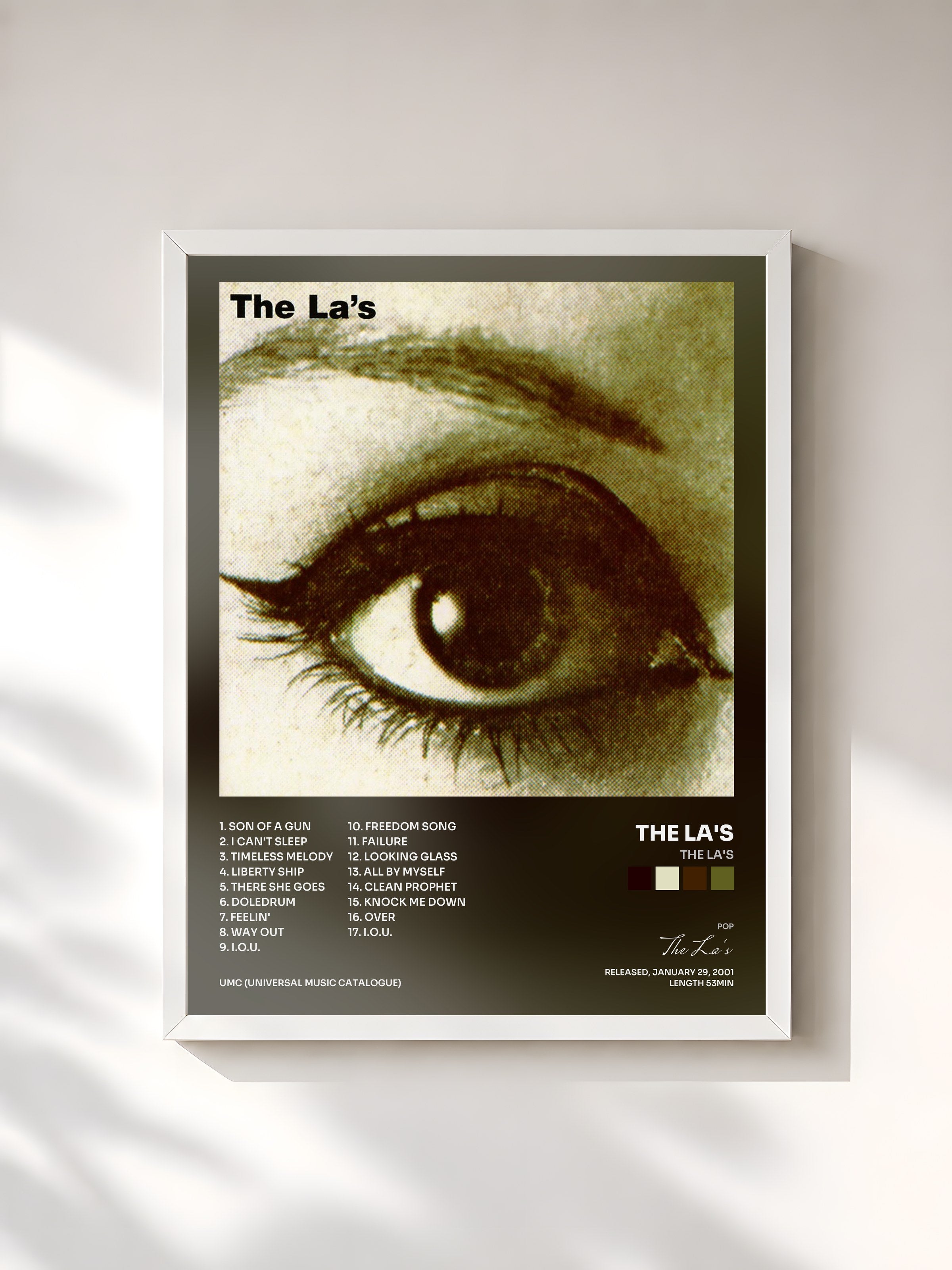 #blanc Tableau de l'album The La's de The La's, cadre blanc, imprimé et encadré en France