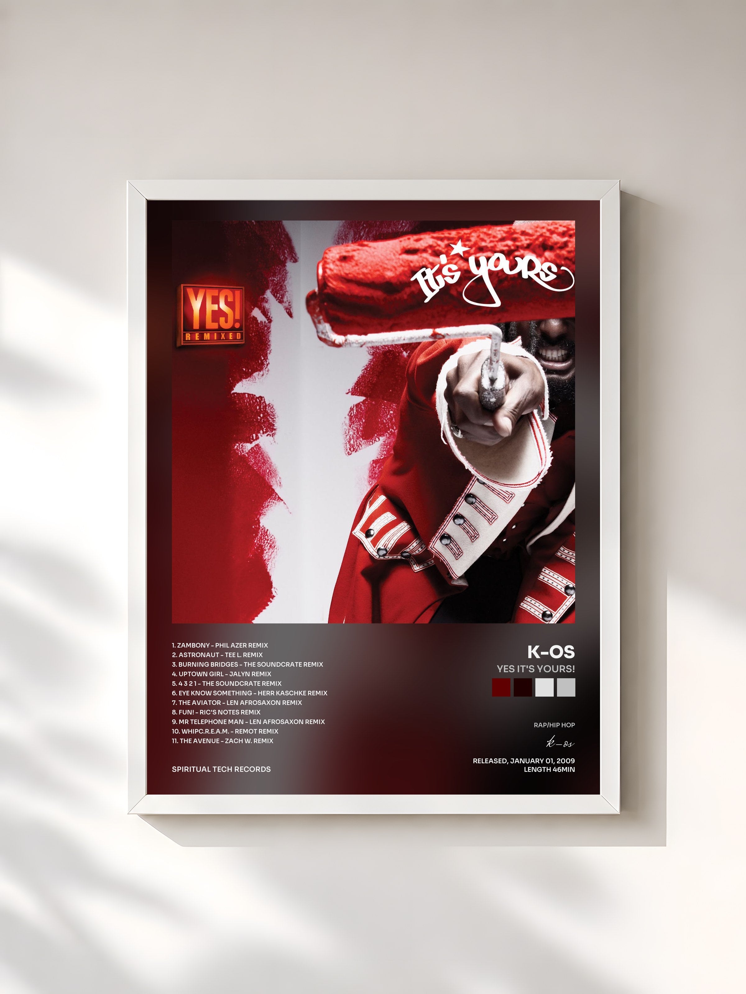 #blanc Tableau de l'album Yes It's Yours! de k-os, cadre blanc, imprimé et encadré en France